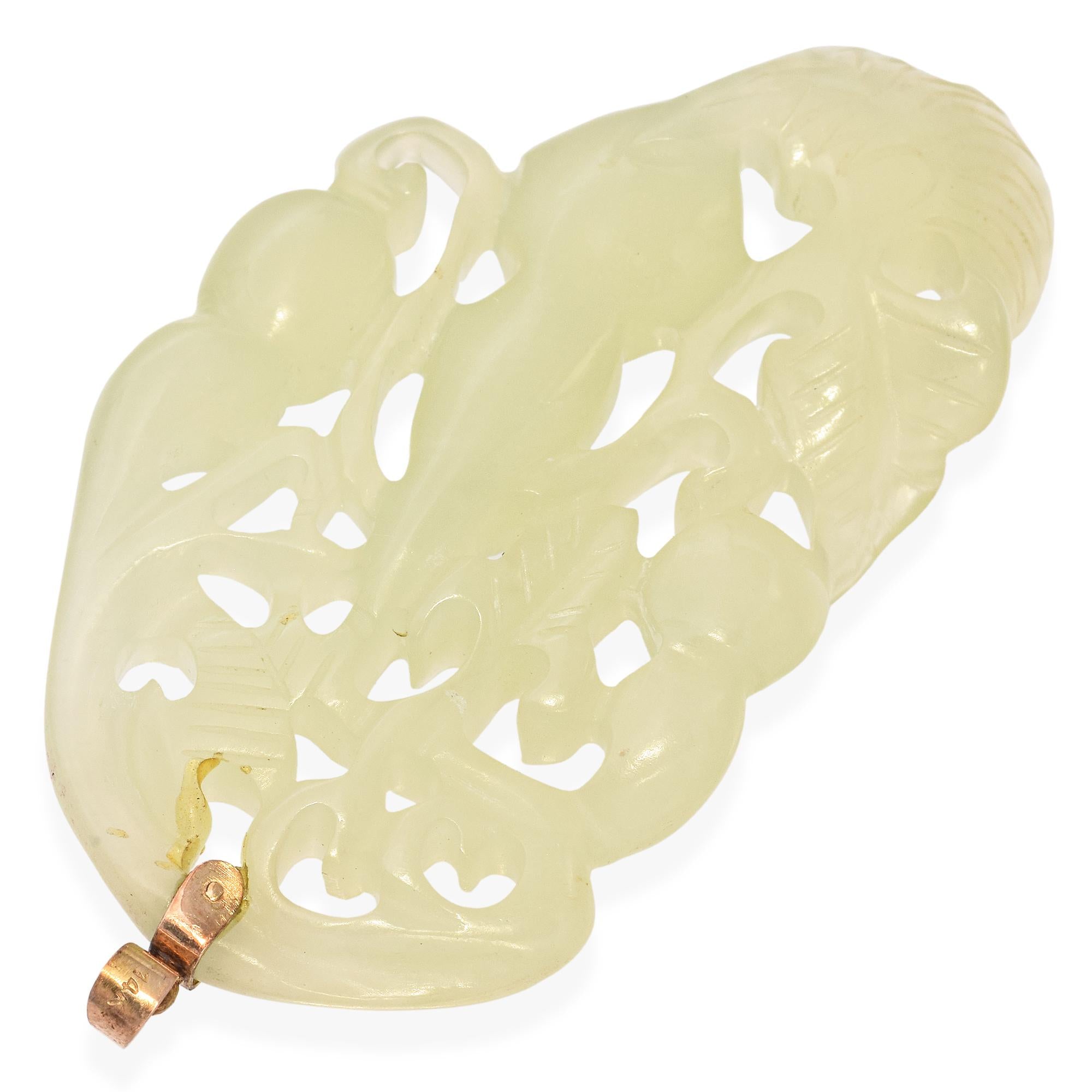 Antique 14k Yellow Gold Jade Gourd Pendant