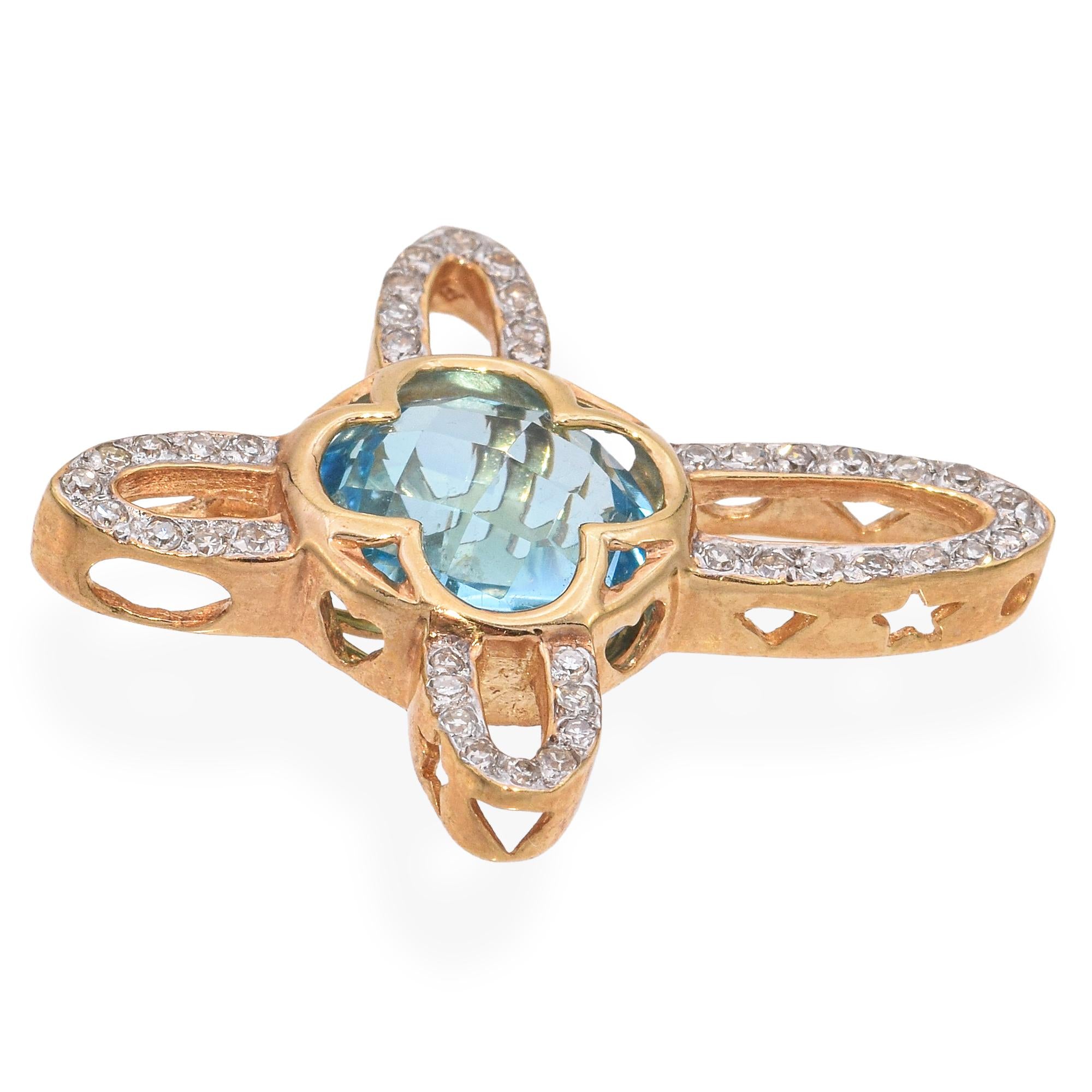 14k Yellow Gold Diamond and Topaz Cross Pendant