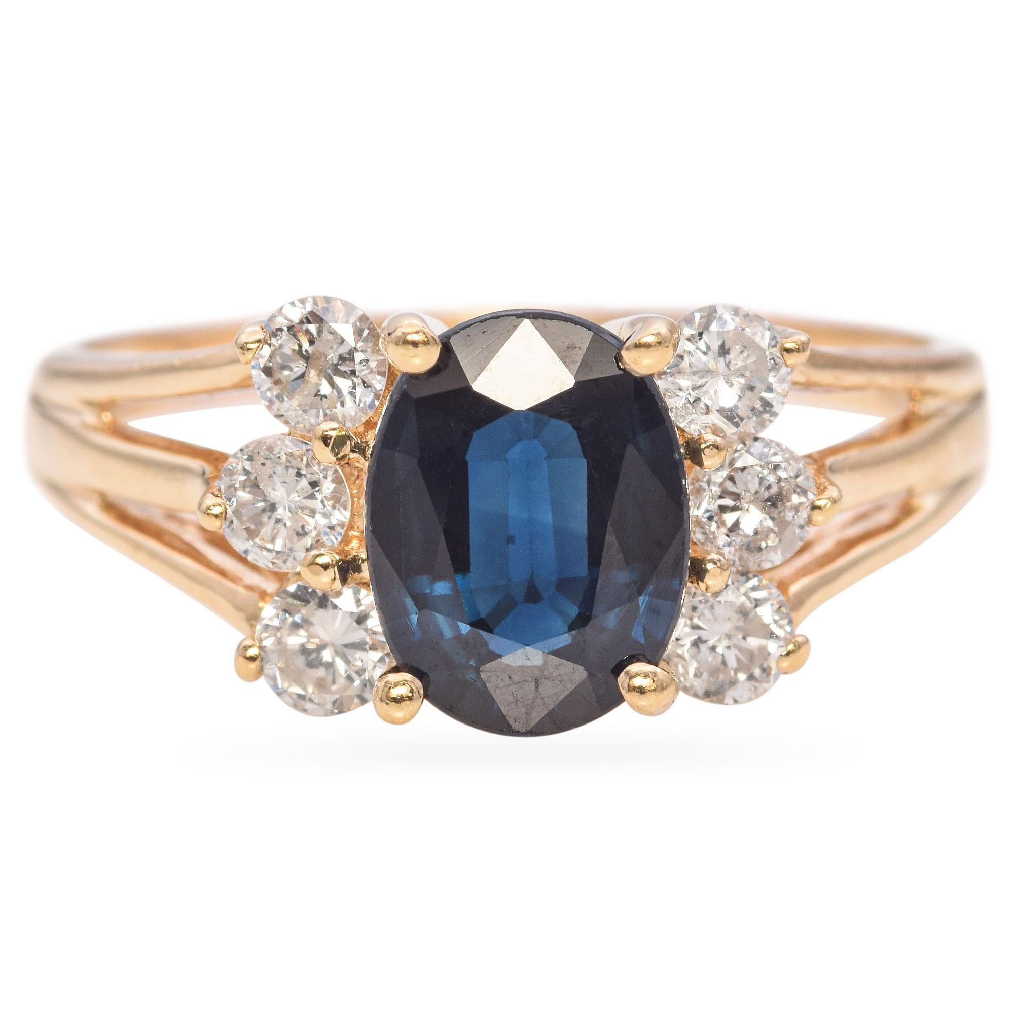 Vintage 14k Yellow Gold Sapphire and Diamond Ring