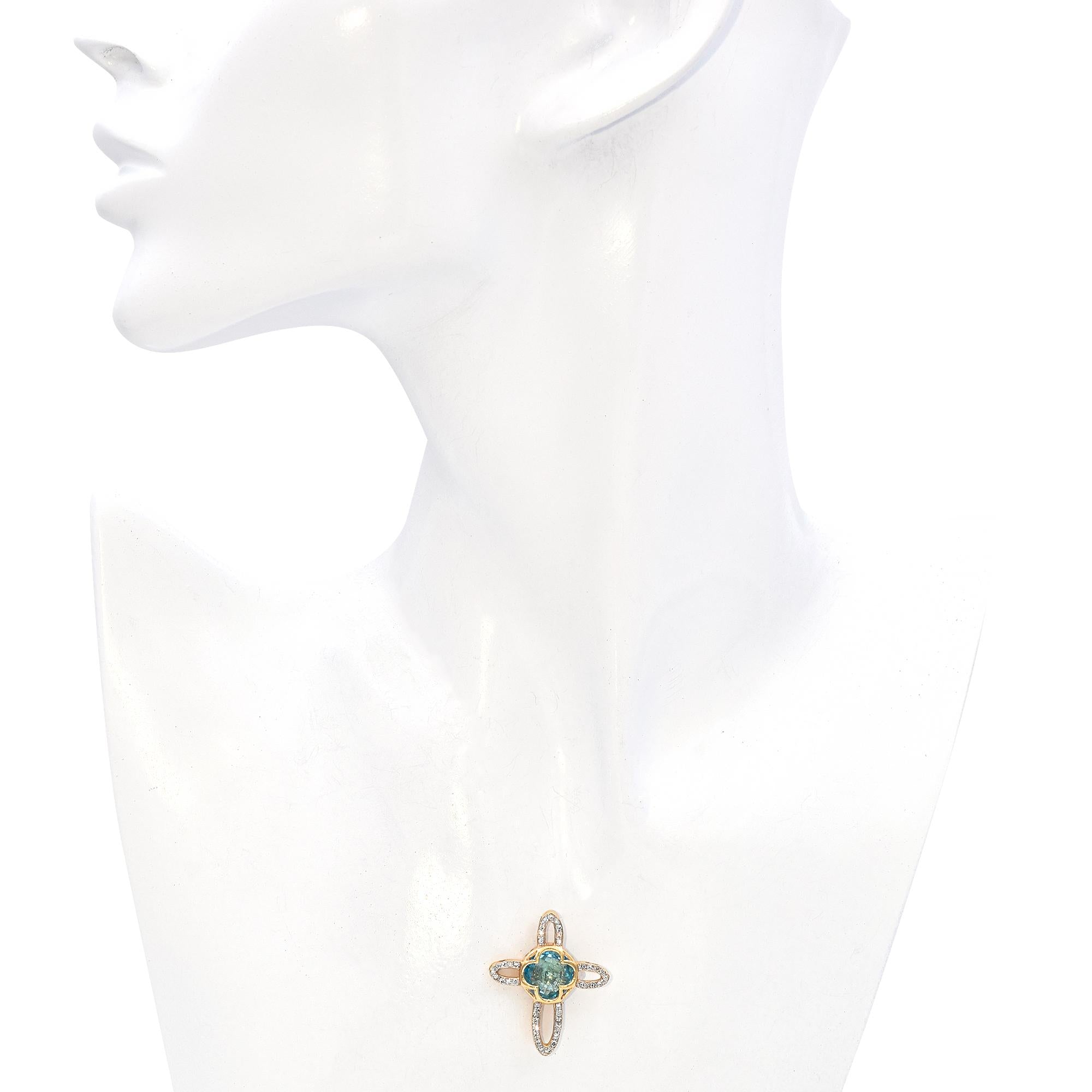 14k Yellow Gold Diamond and Topaz Cross Pendant