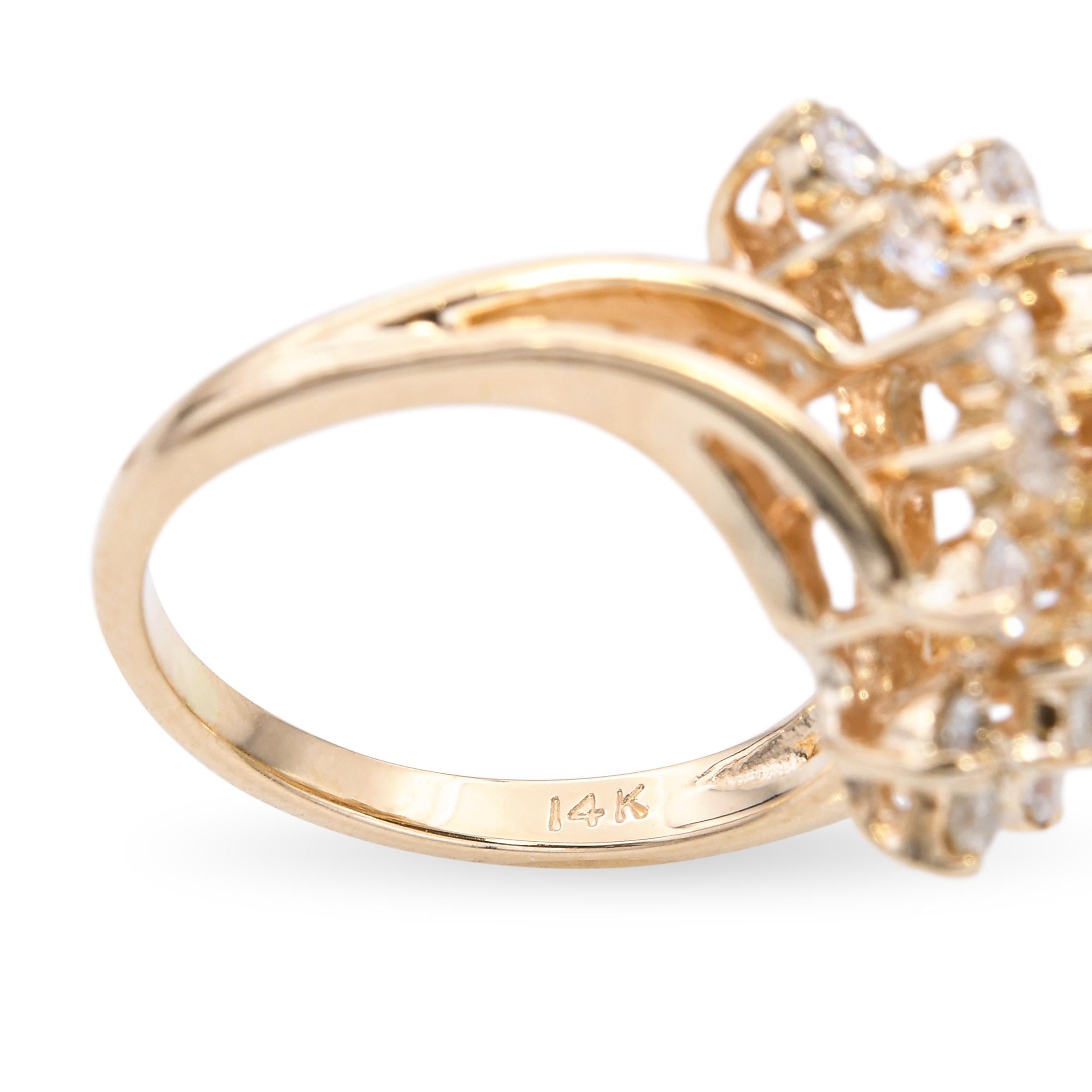 Vintage 14k Yellow Gold 1.26tcw Diamond Waterfall Ring