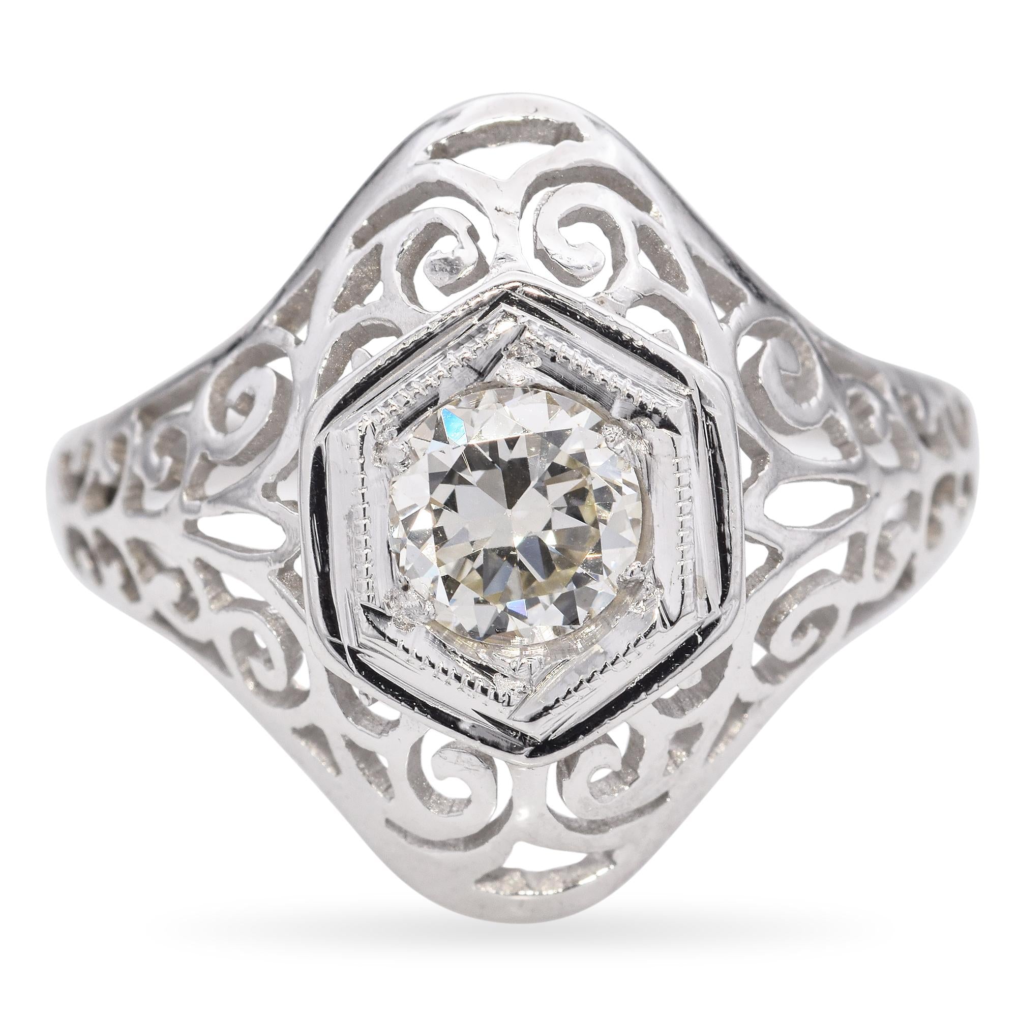 Vintage Art Deco 10K White Gold 0.45 Ct Diamond Engagement Ring – Blue ...