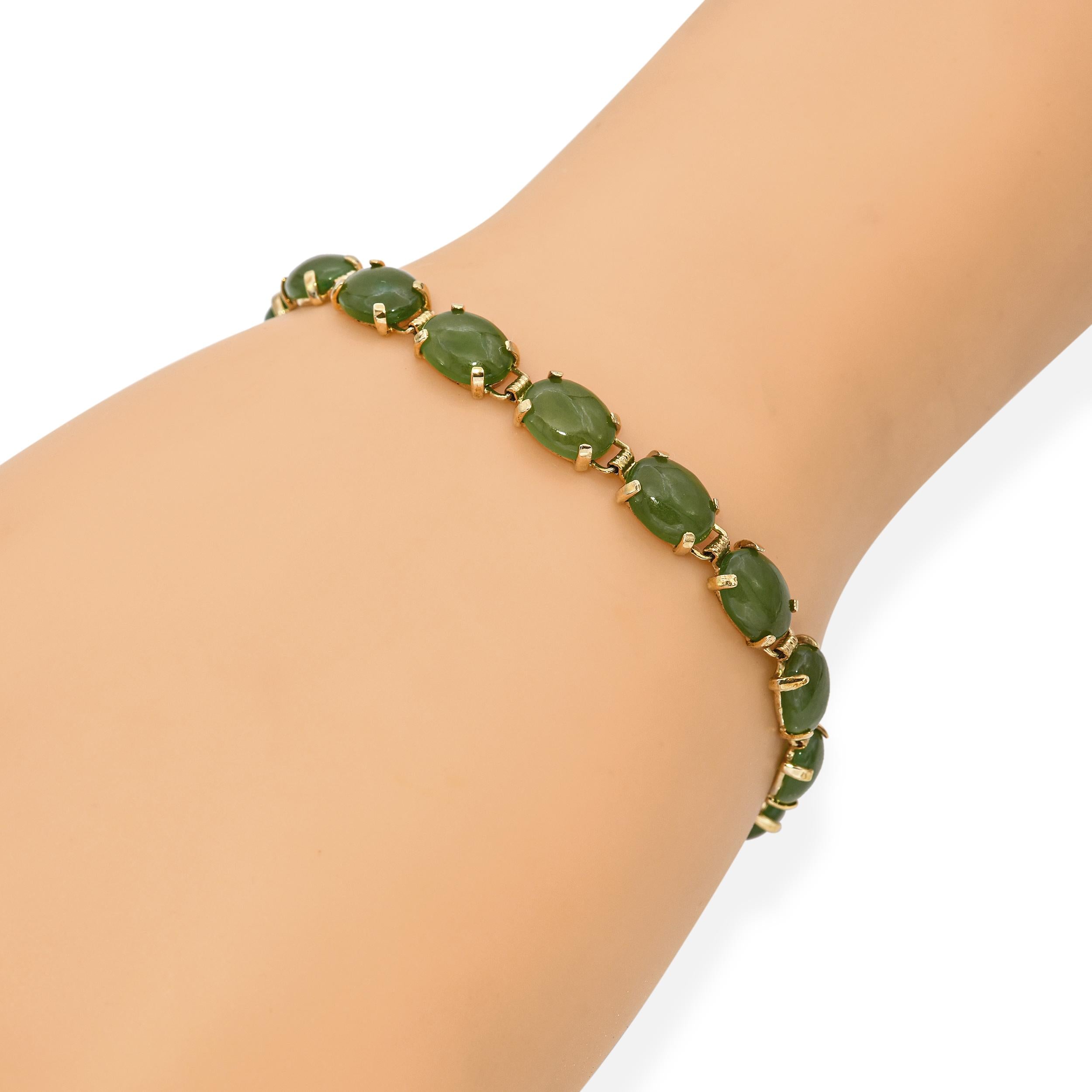 Vintage 10k Yellow Gold Nephrite Jade Bracelet