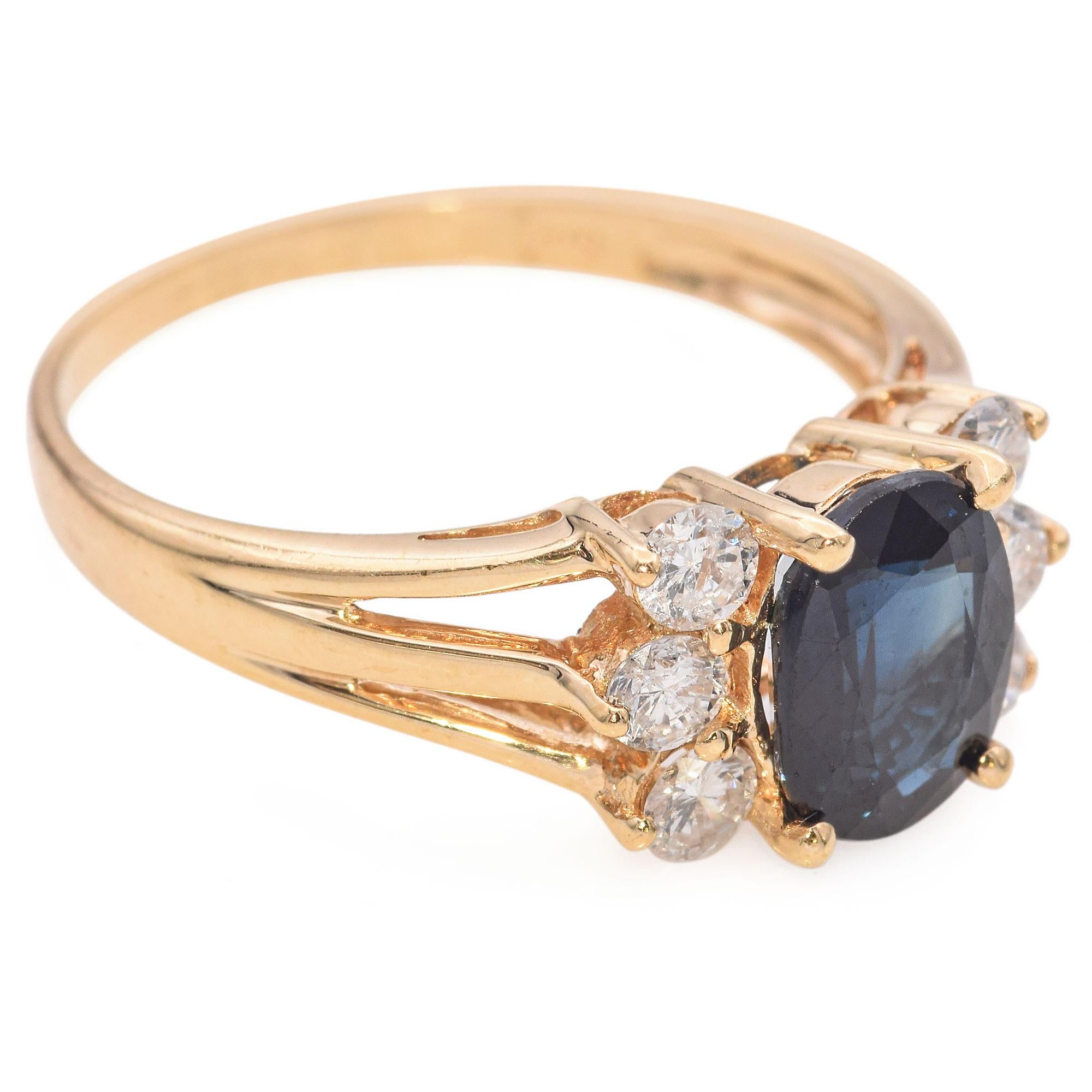 Vintage 14k Yellow Gold Sapphire and Diamond Ring