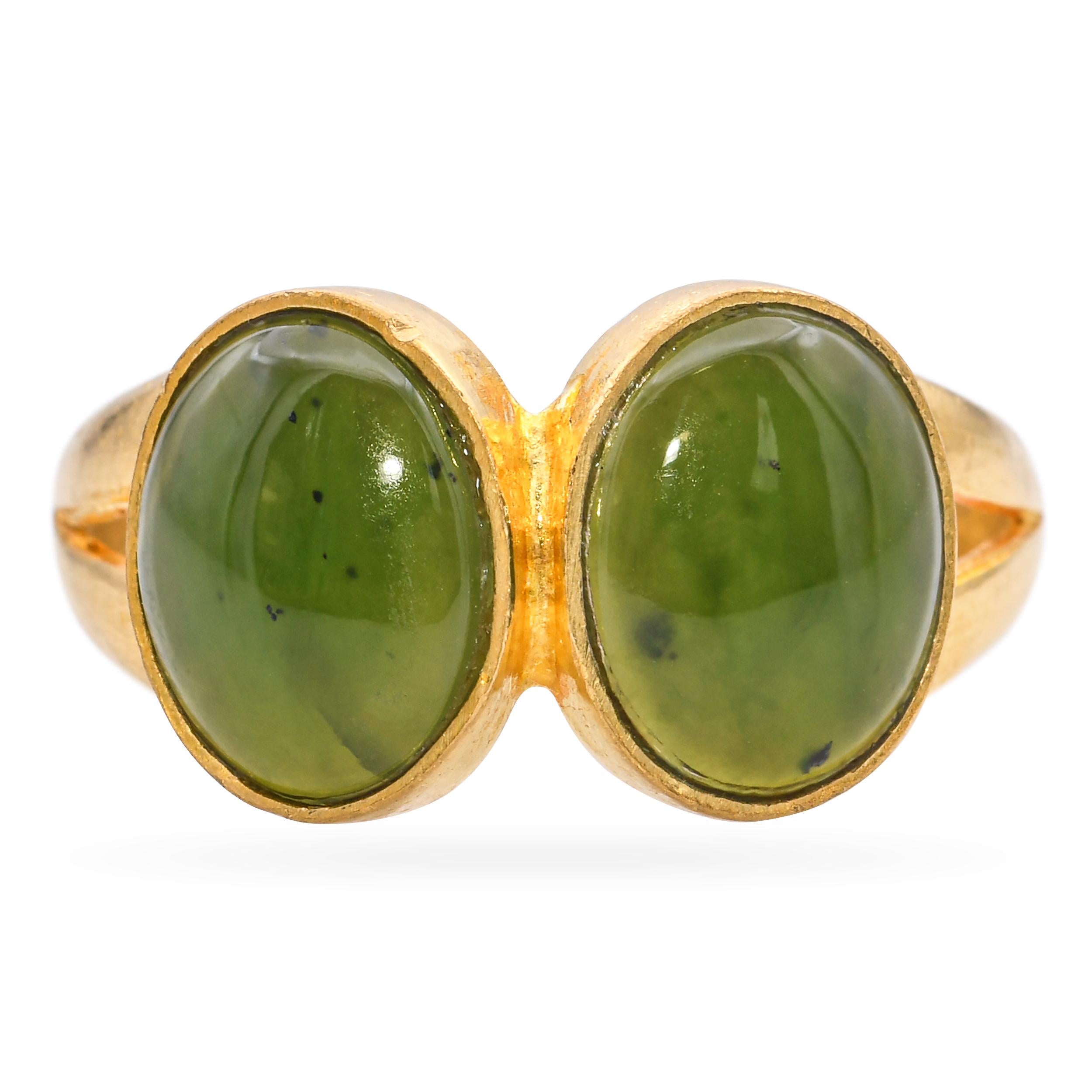 24k Yellow Gold Jade Two-Stone Ring