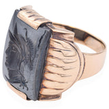 Vintage 10k Yellow Gold Hematite Intaglio Roman Soldier Ring