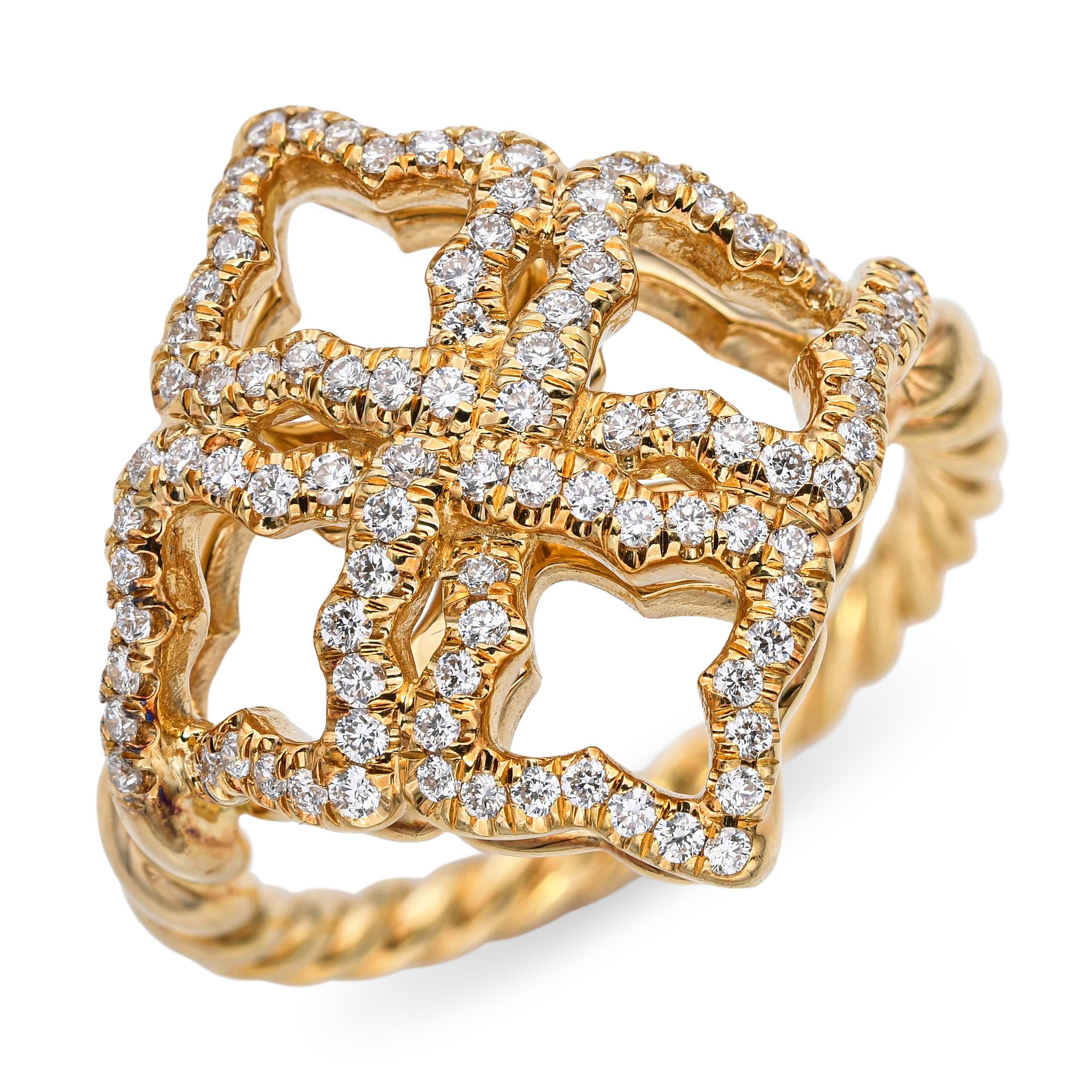David Yurman 18k Yellow Gold Diamond Quatrefoil Ring
