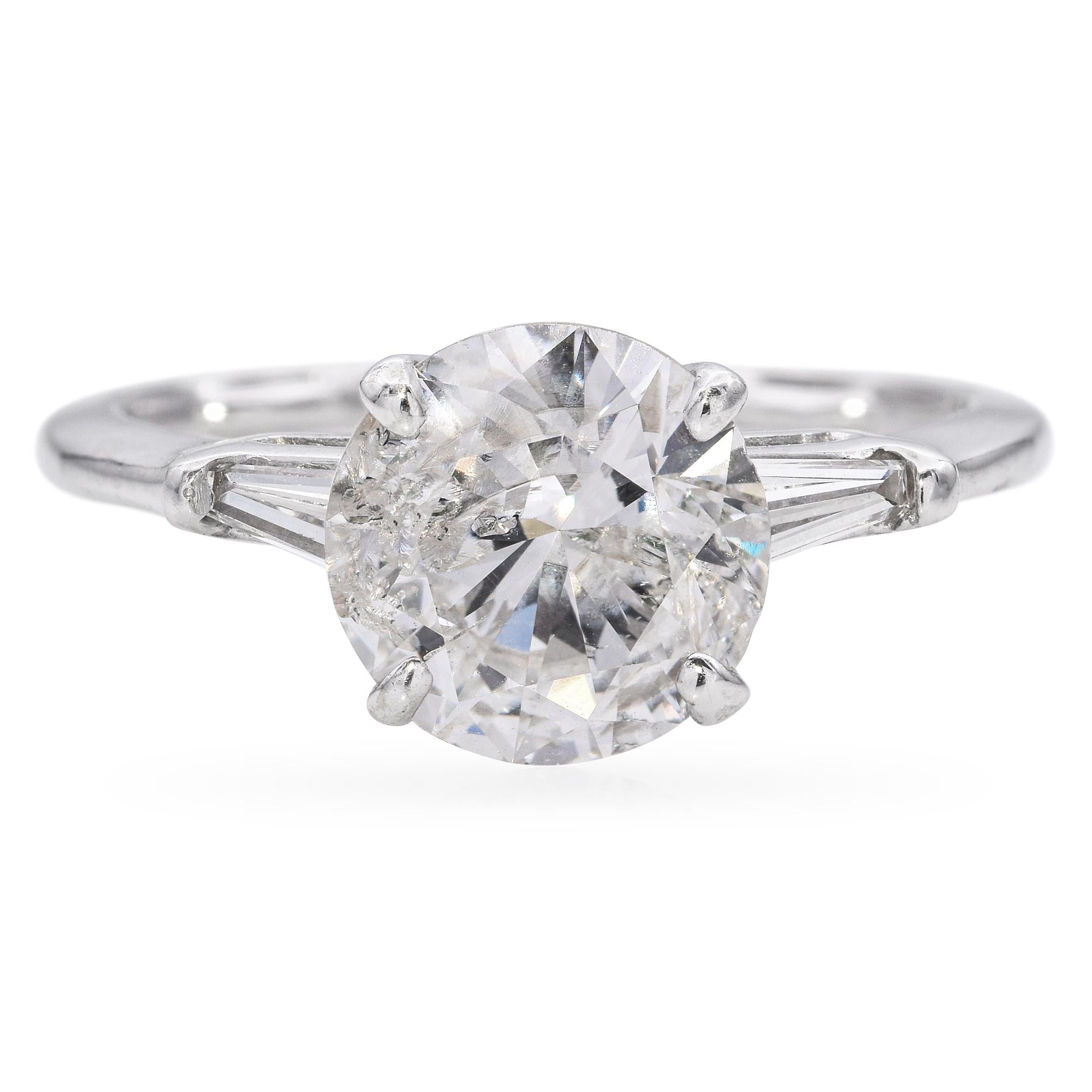 Vintage 2.2ct Round Brilliant Diamond White Gold Engagement Ring