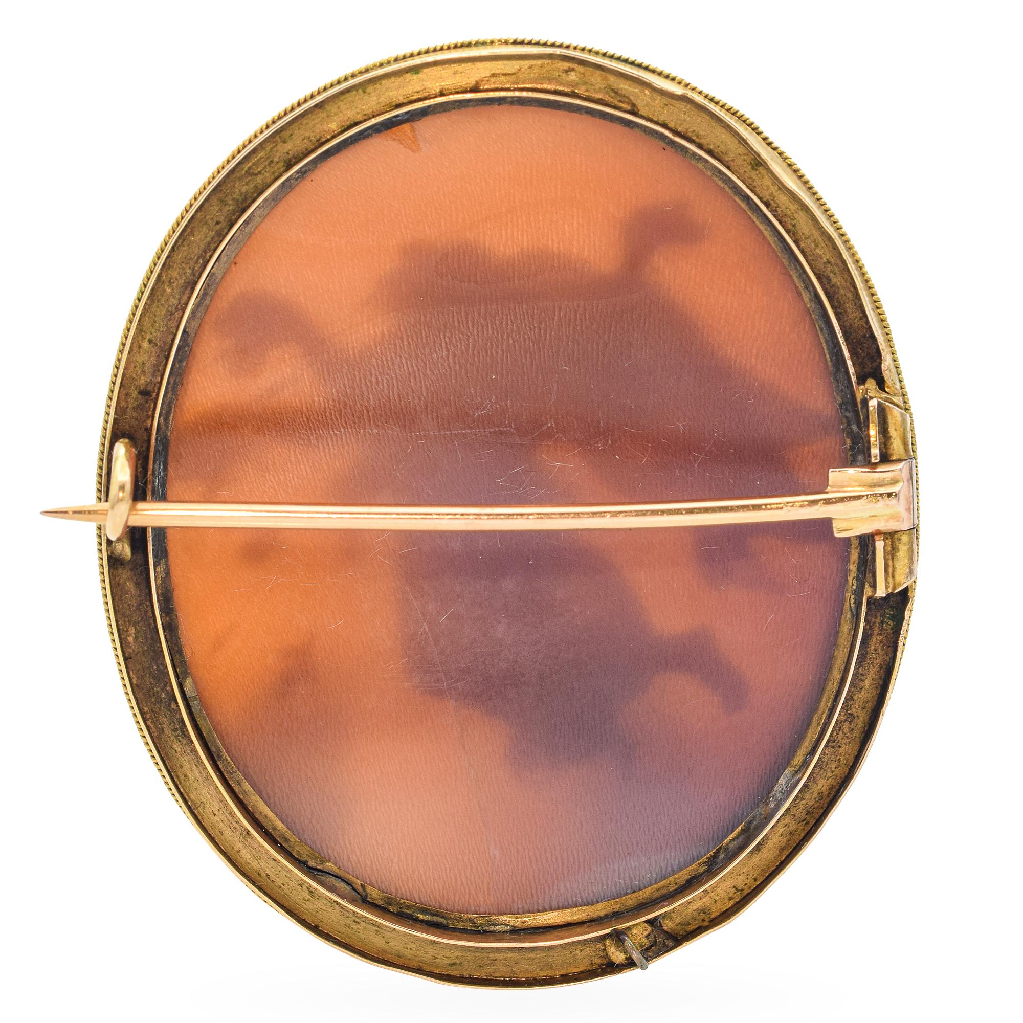 Antique 16k Yellow Gold Shell Cameo  "Aurora with the Genius of Light" Brooch