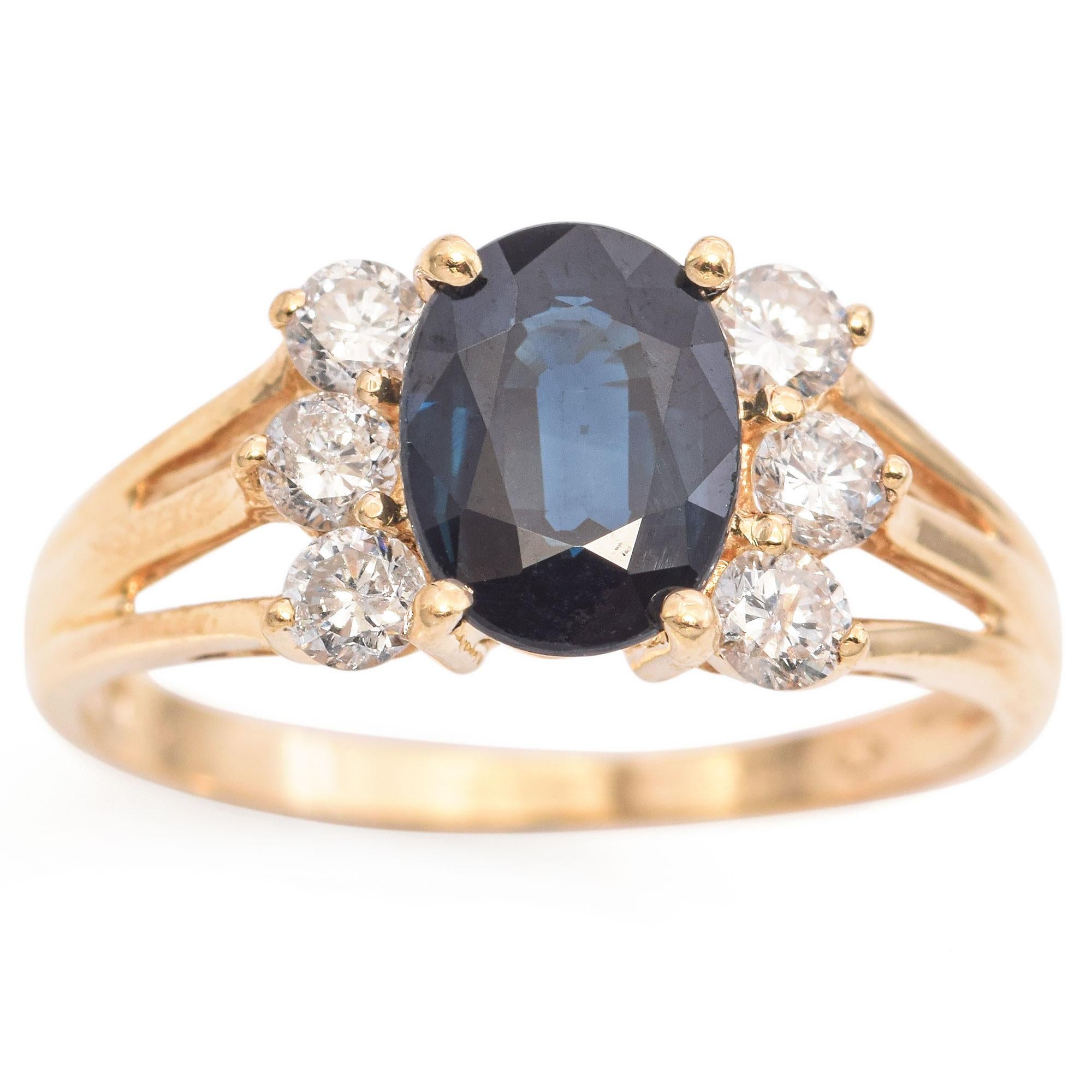 Vintage 14k Yellow Gold Sapphire and Diamond Ring