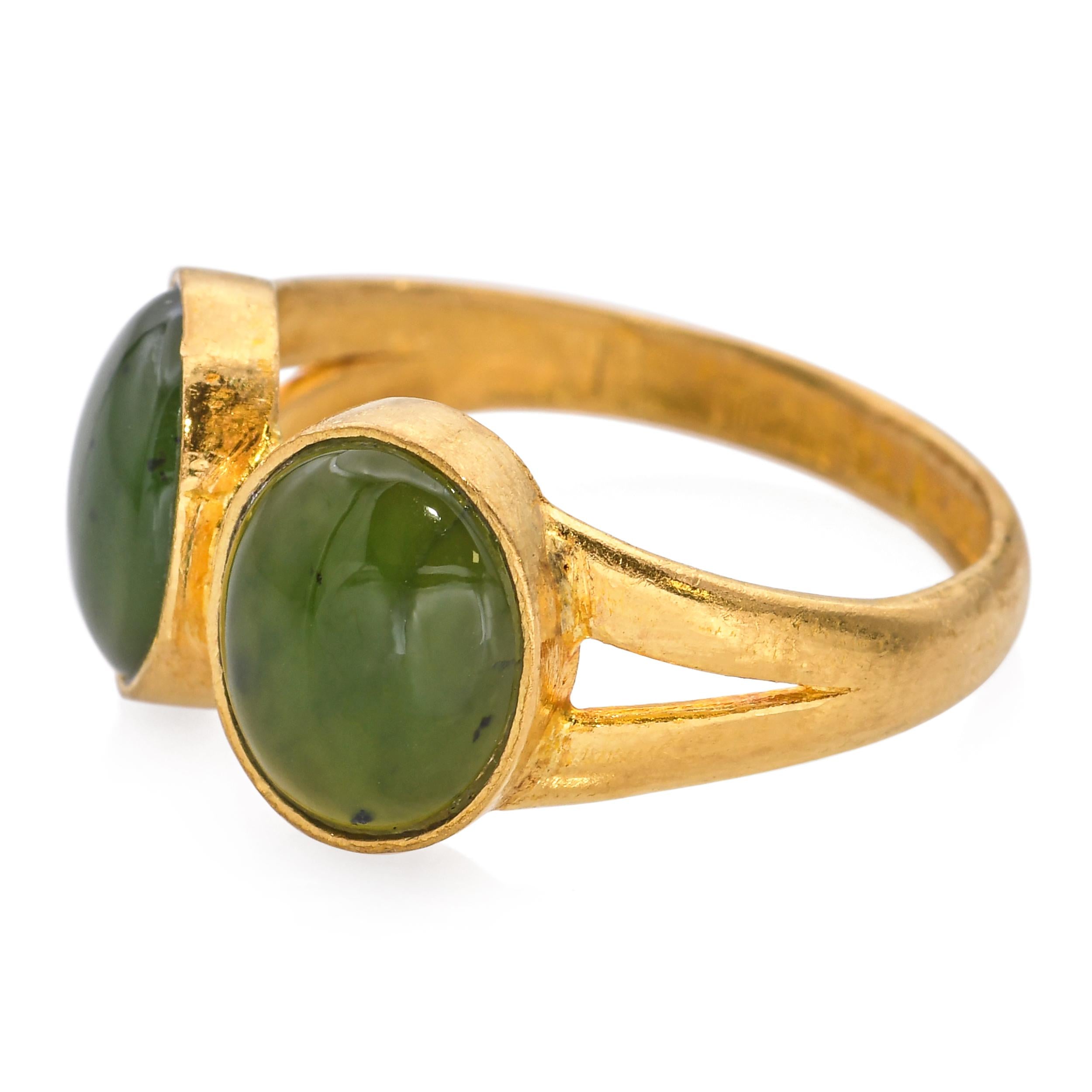 24k Yellow Gold Jade Two-Stone Ring