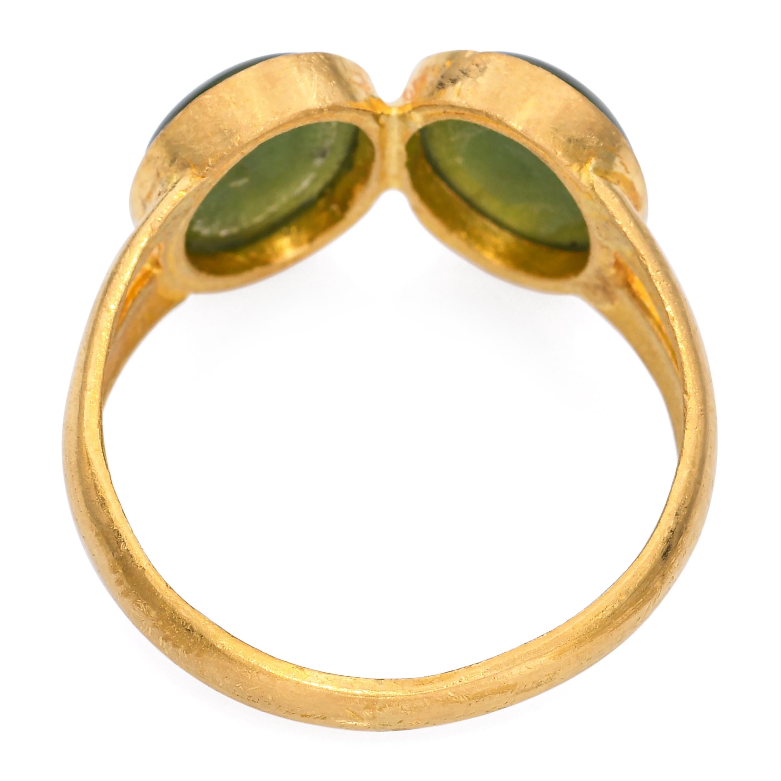 24k Yellow Gold Jade Two-Stone Ring