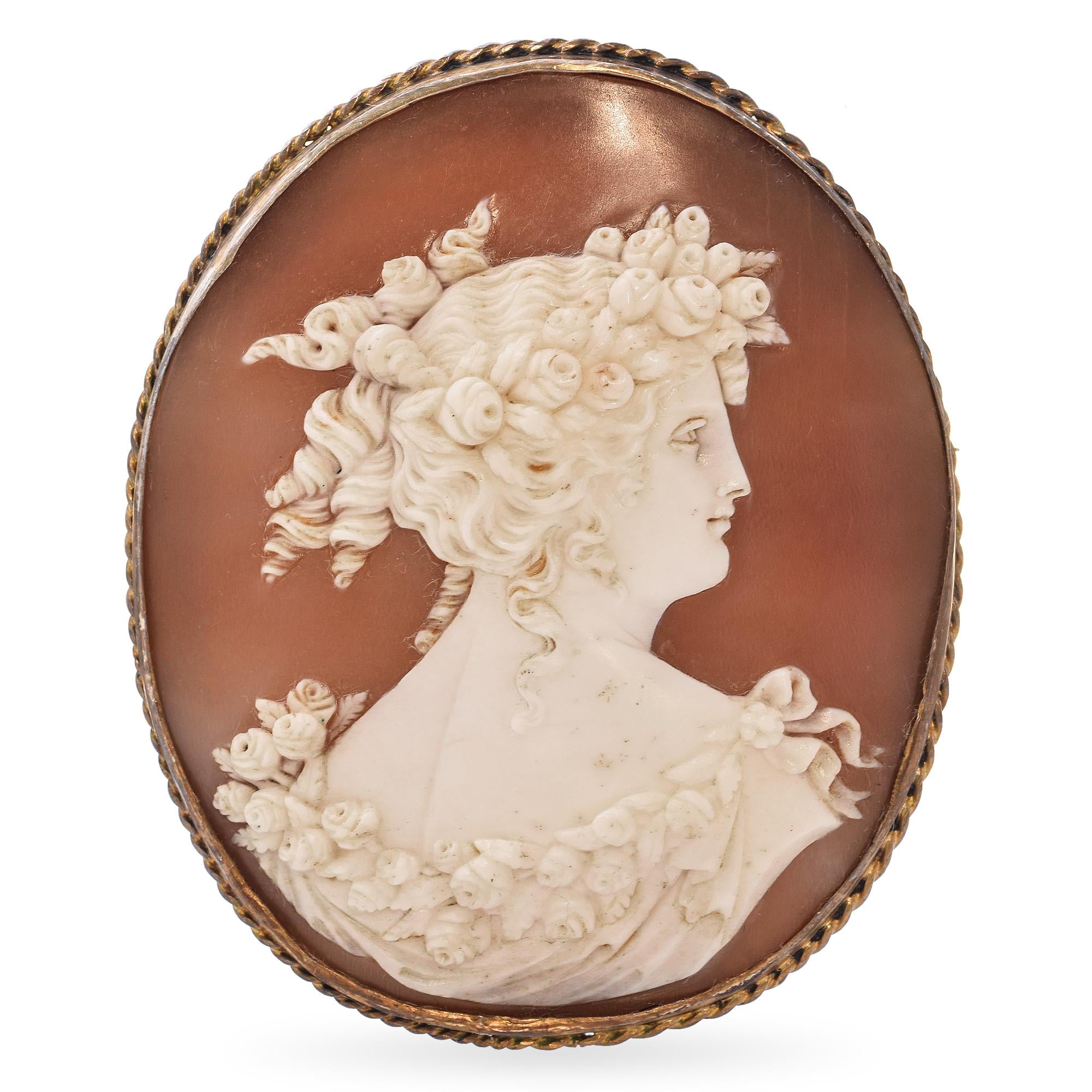 Antique Silver Goddess Flora Cameo Brooch