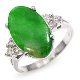 Vintage 18k White Gold Green Jadeite Jade and Diamond Ring