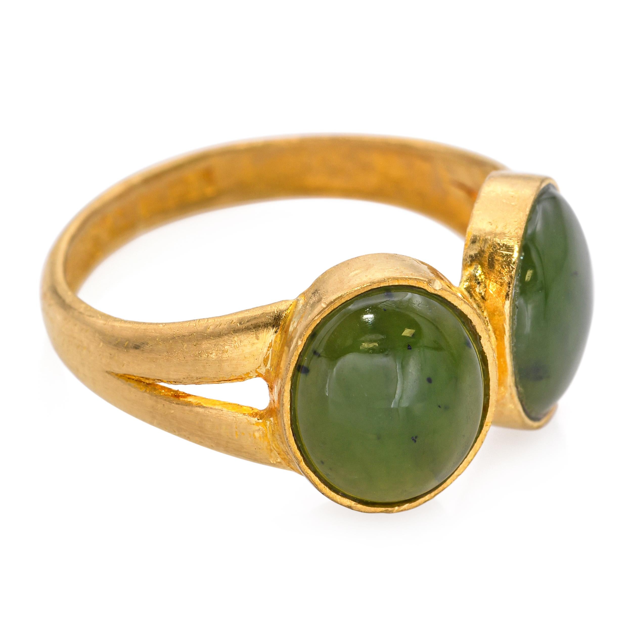 24k Yellow Gold Jade Two-Stone Ring
