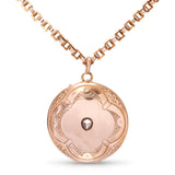 Antique 14k Rose Gold Fancy Link and Rose Cut Diamond Locket Pendant Necklace