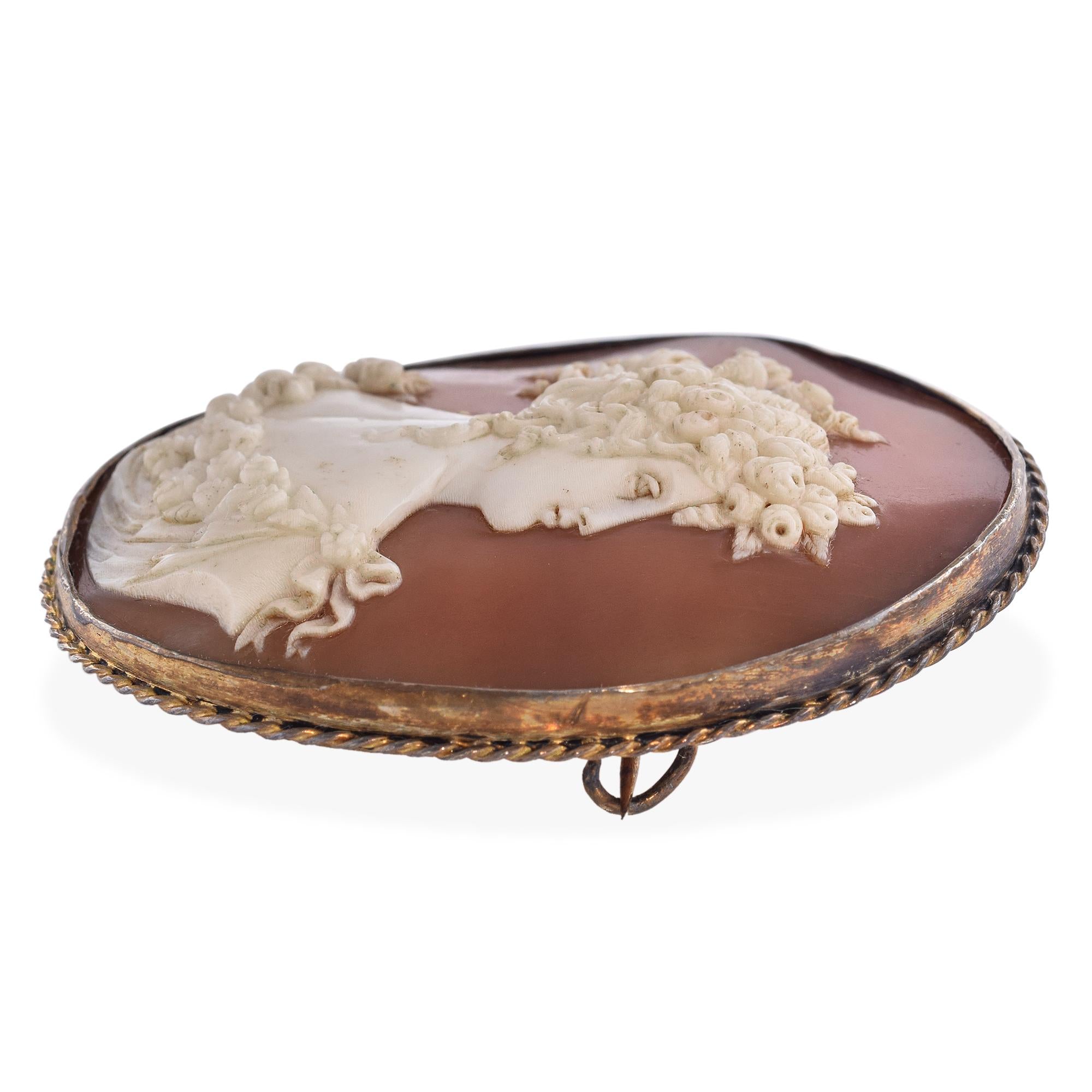 Antique Silver Goddess Flora Cameo Brooch