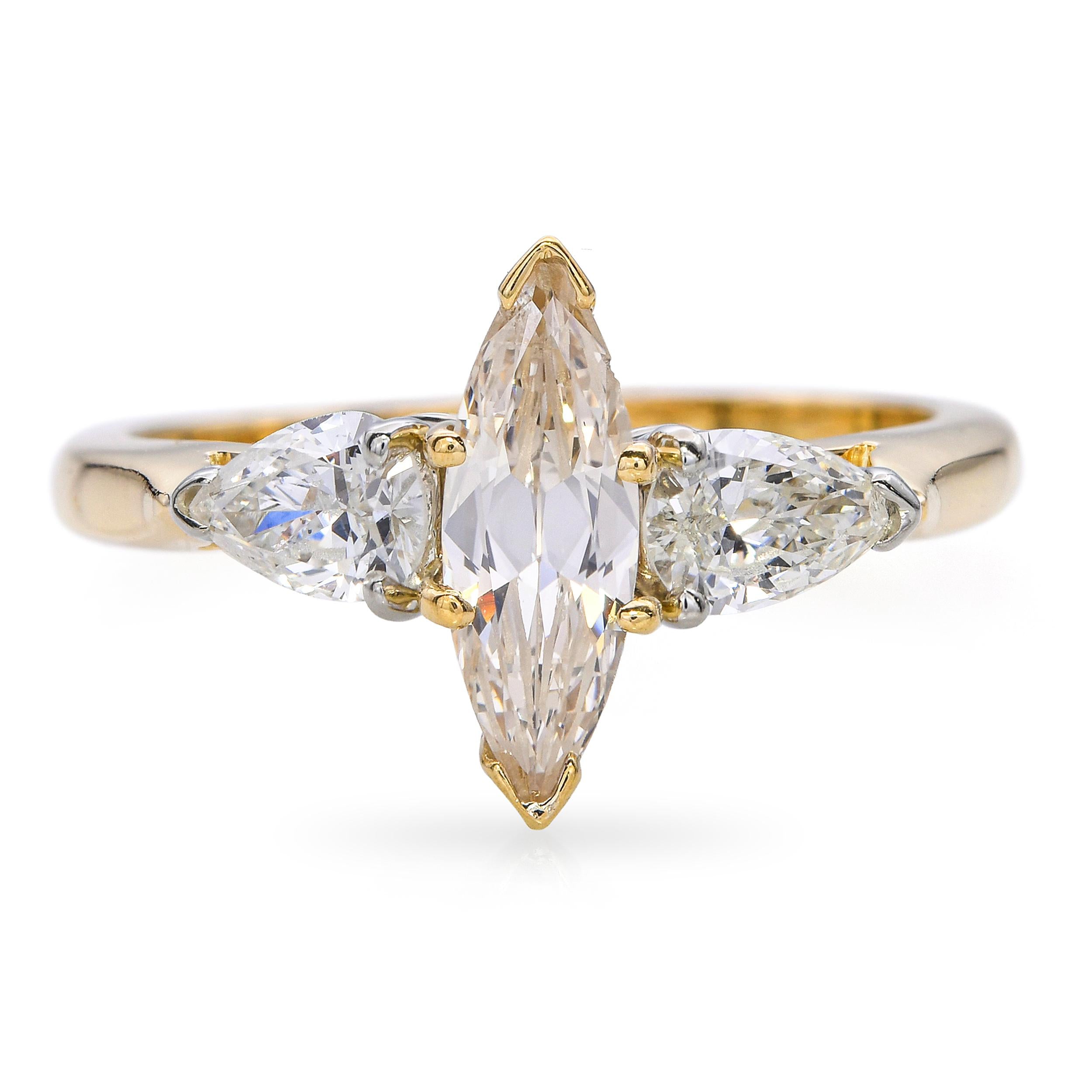 18k Yellow Gold Fancy Light Pinkish Brown Marquise Diamond Ring
