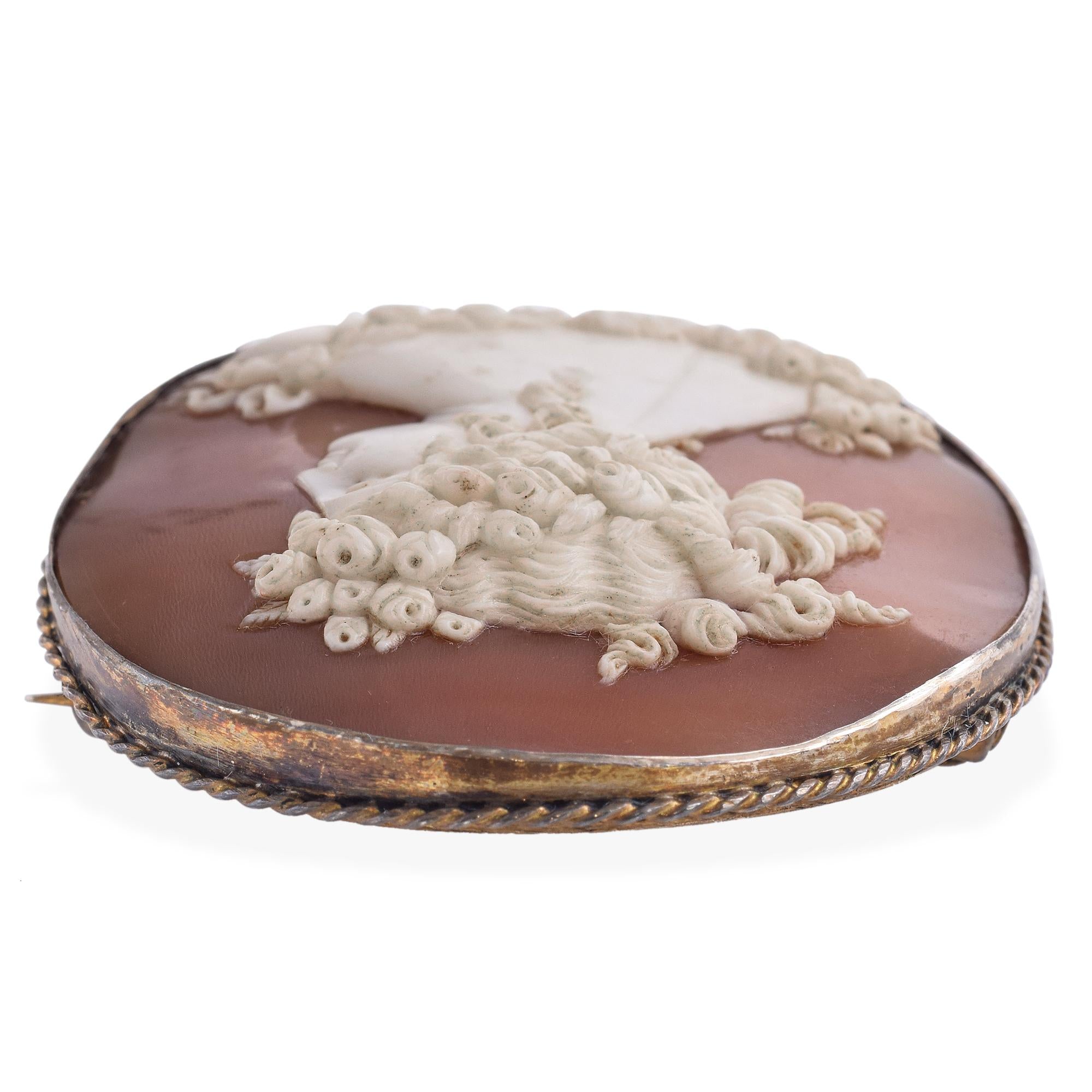 Antique Silver Goddess Flora Cameo Brooch