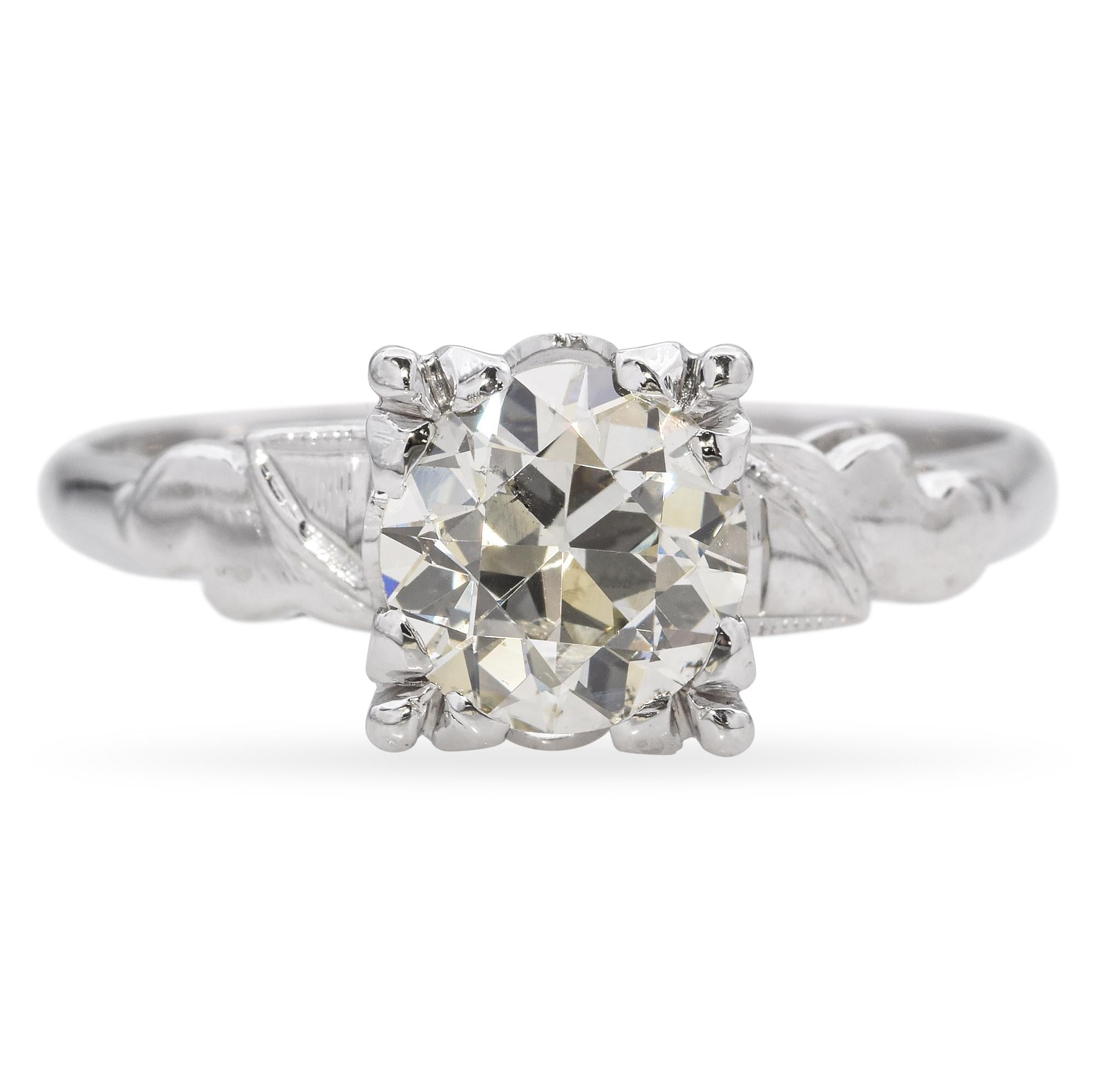 Vintage White Gold 1.28ct Old European Cut Diamond Solitaire Engagement Ring