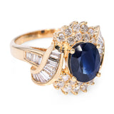 Vintage 14k Yellow Gold 3.00ct Sapphire and 2.54tcw Diamond Ring
