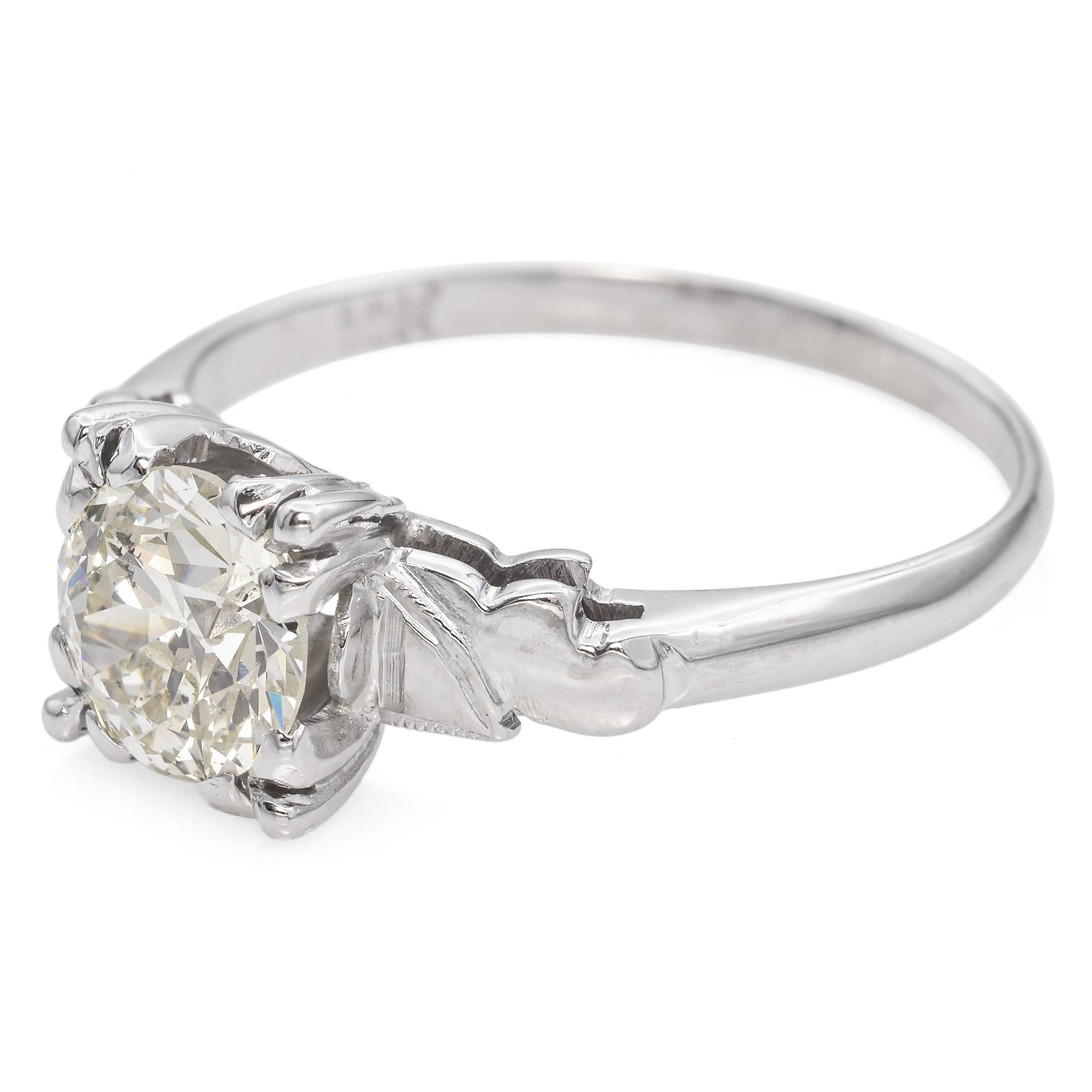 Vintage White Gold 1.28ct Old European Cut Diamond Solitaire Engagement Ring