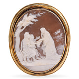 Antique 9k Yellow Gold Shell Cameo "St Catherine Giving Ohms" Brooch