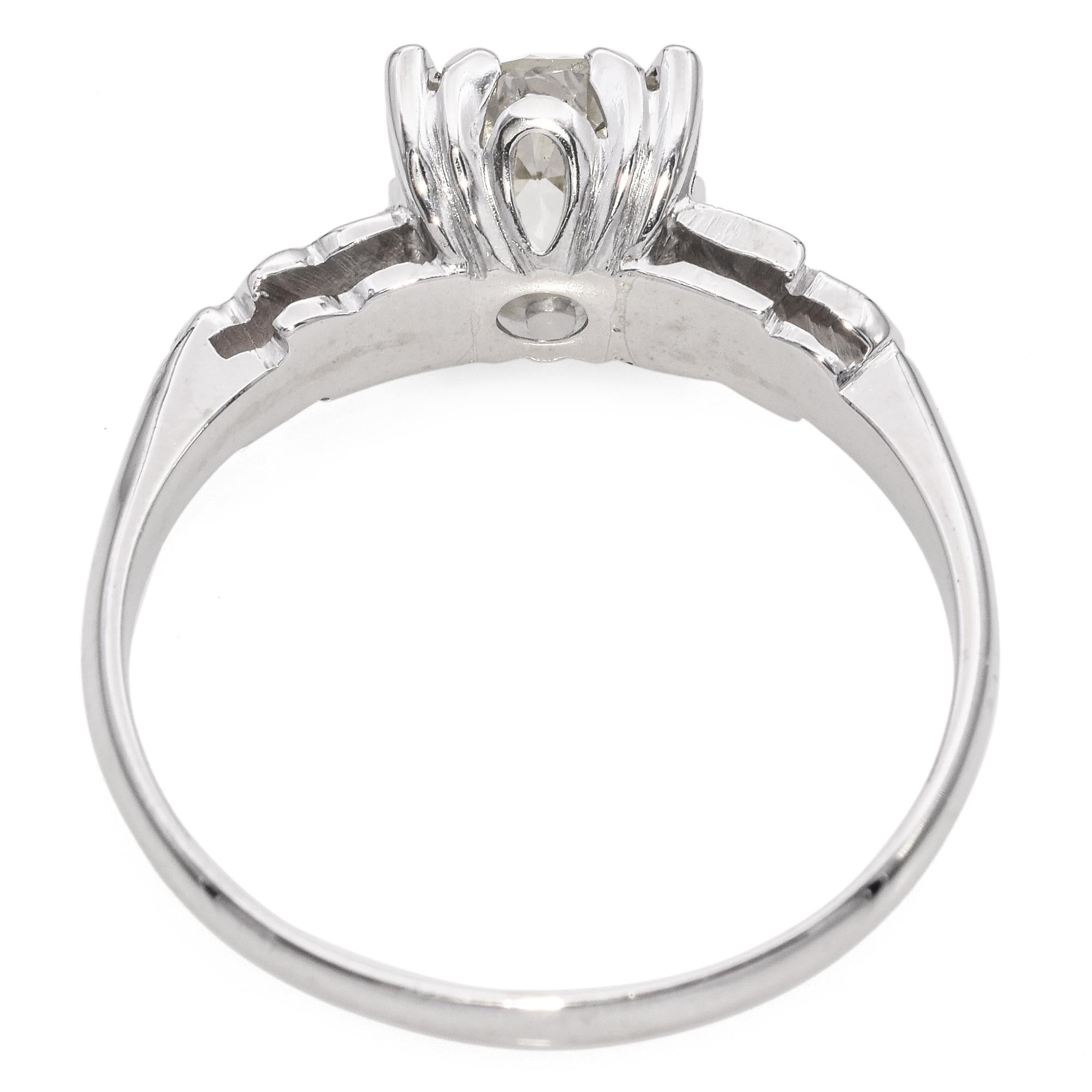 Vintage White Gold 1.28ct Old European Cut Diamond Solitaire Engagement Ring