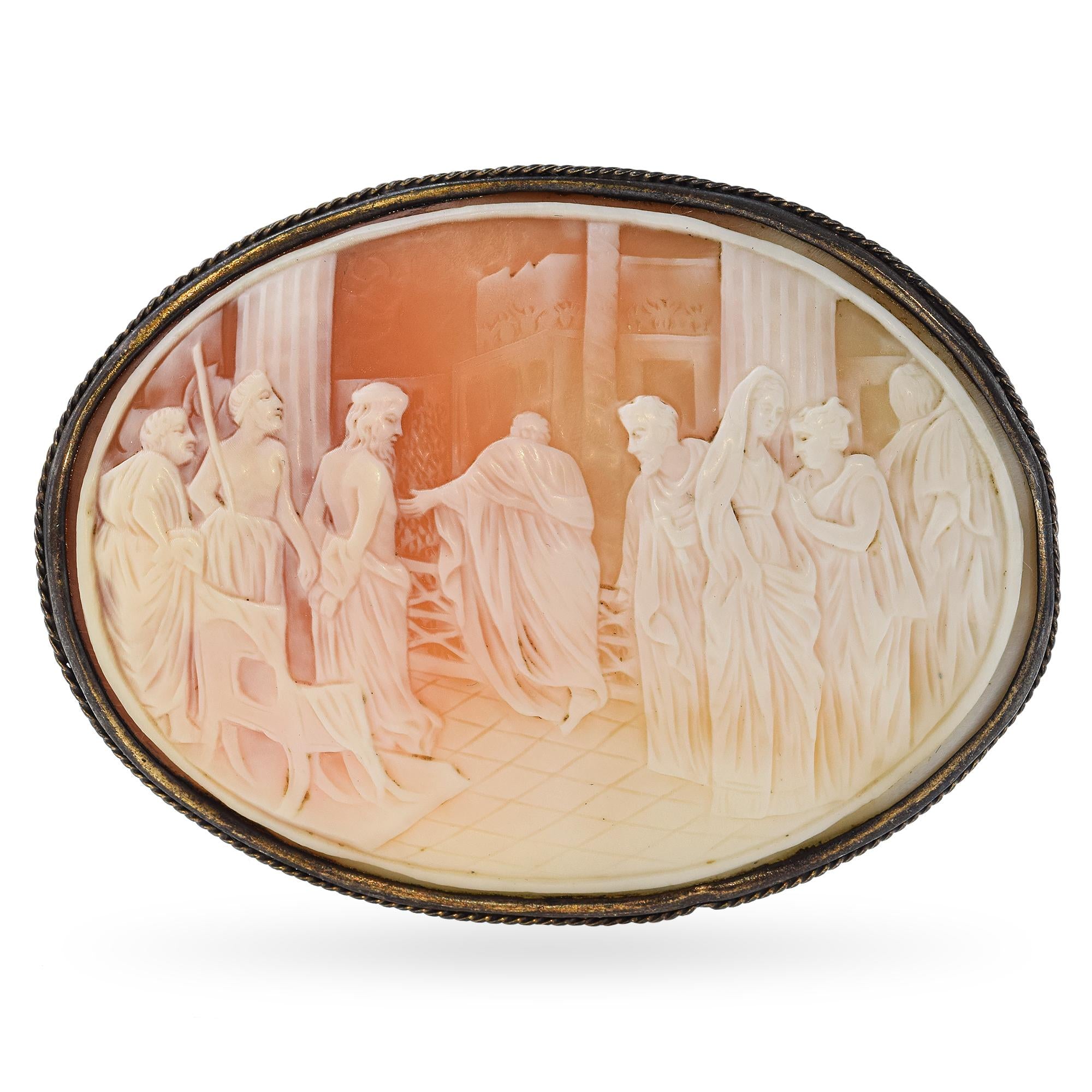 Antique "The Trial of Jesus" Cameo Brooch Pendant