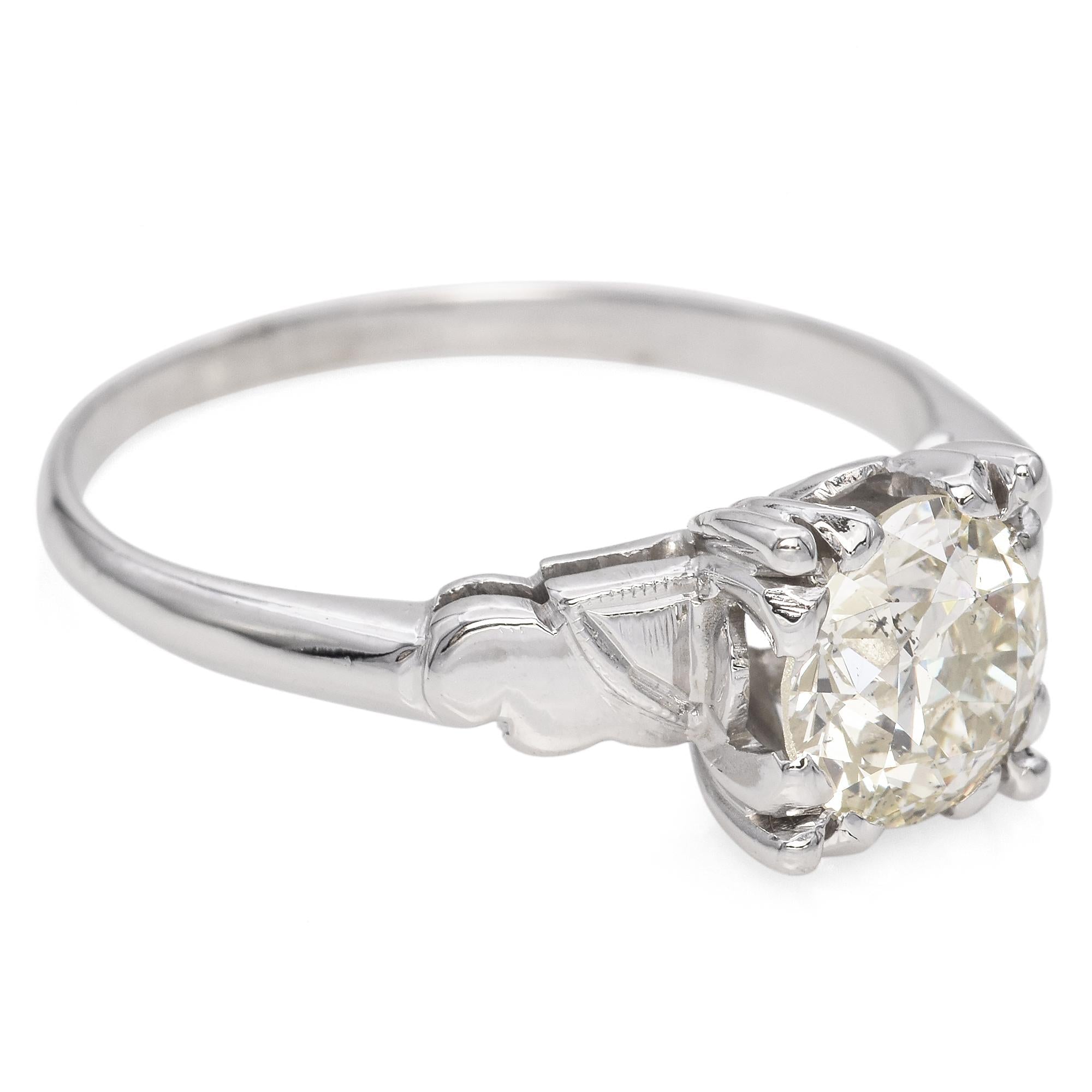 Vintage White Gold 1.28ct Old European Cut Diamond Solitaire Engagement Ring