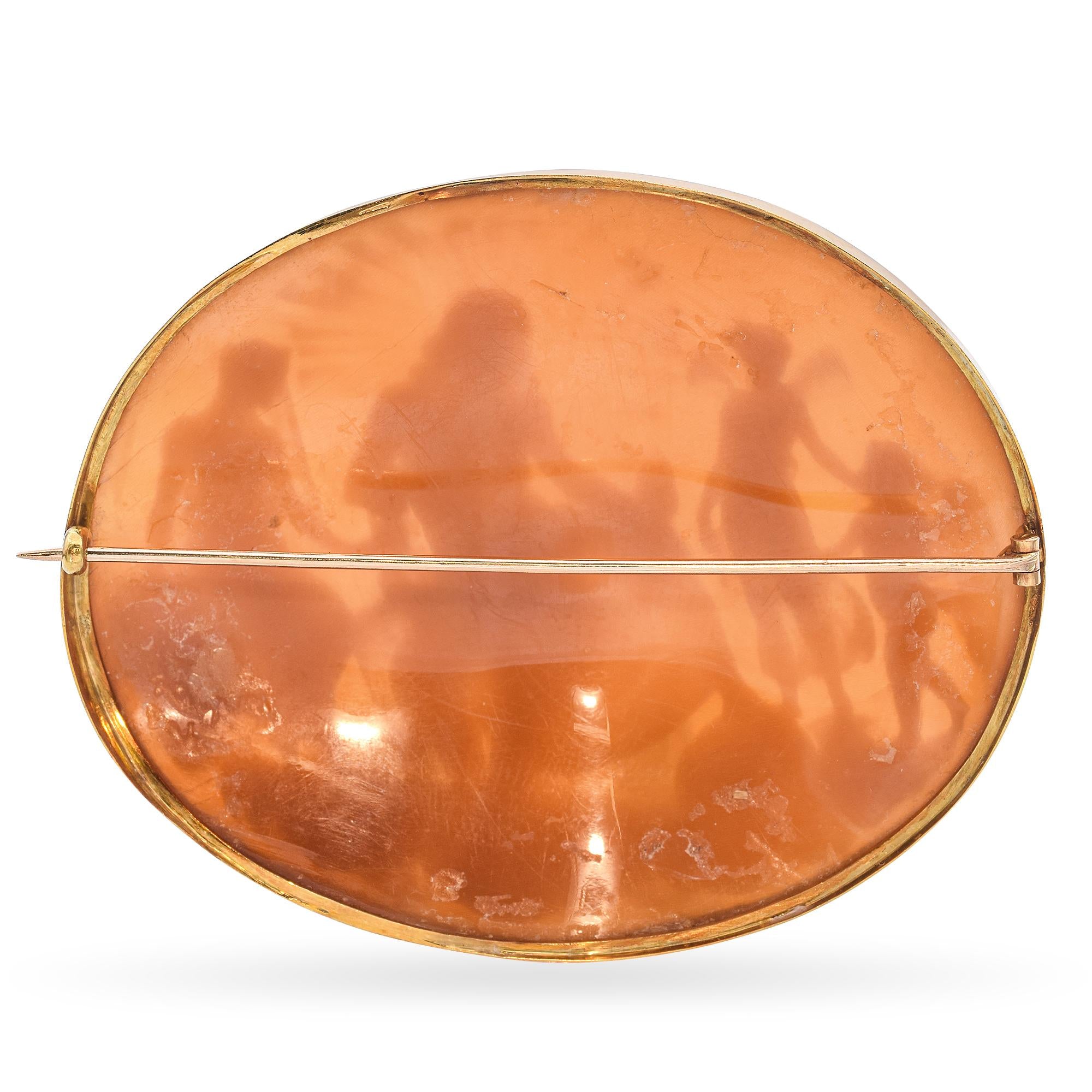 Antique 18k Yellow Gold Shell Cameo "Cupid and Psyche Getting Married" Brooch