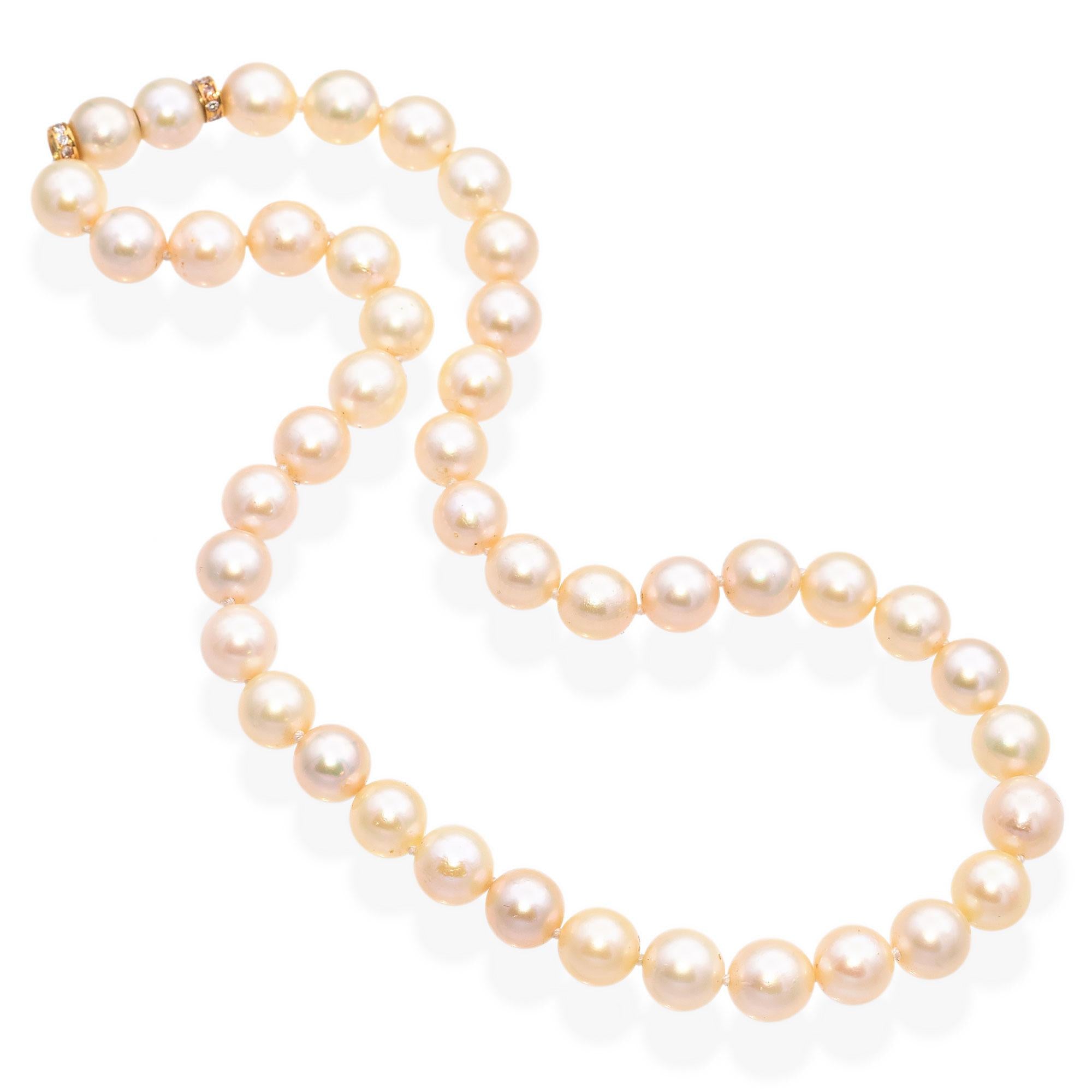 Vintage 18K Yellow Gold Pearl and Diamond Rondelle Bead Necklace