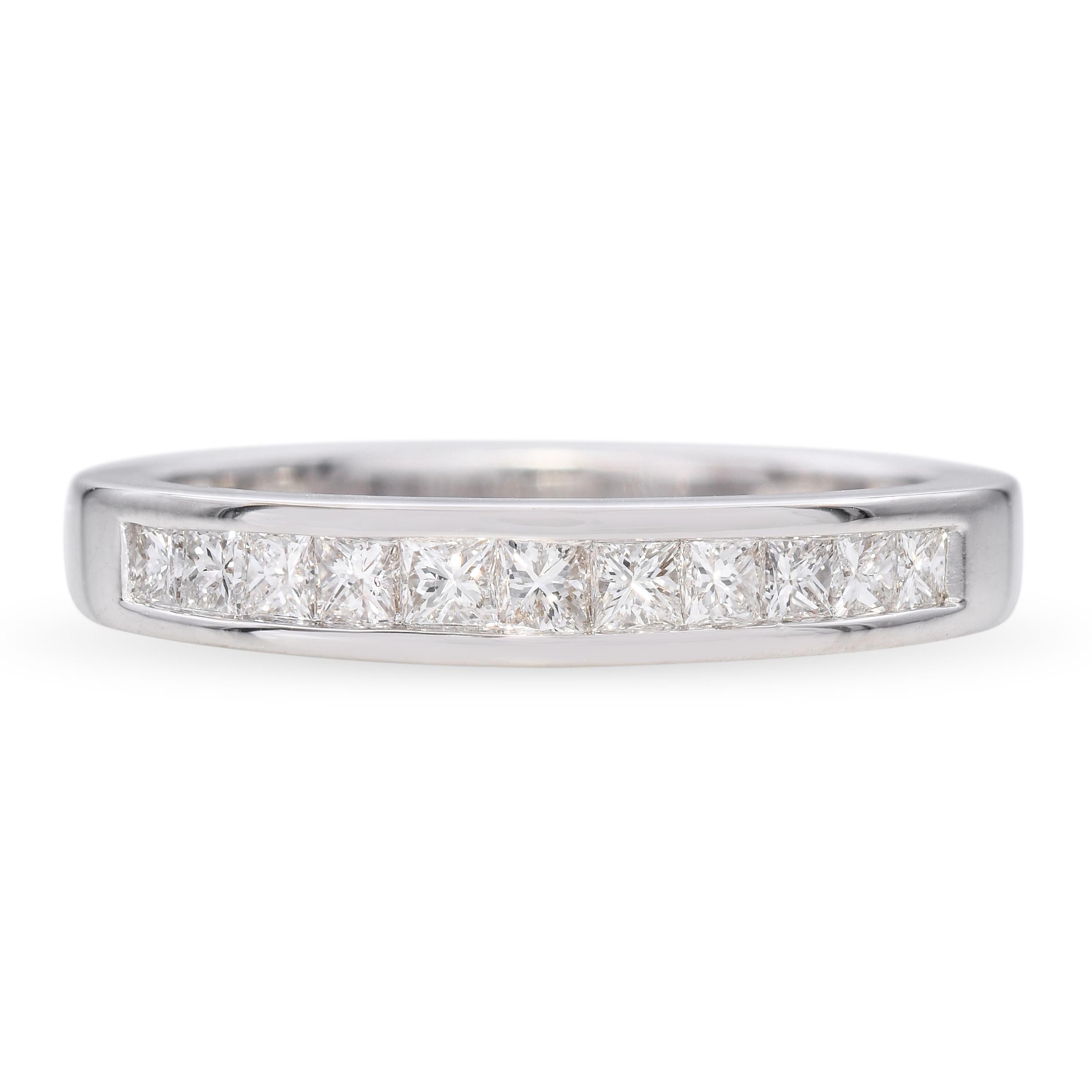 Vintage 18k White Gold Channel Set 0.33tcw Princess Cut Diamond Band