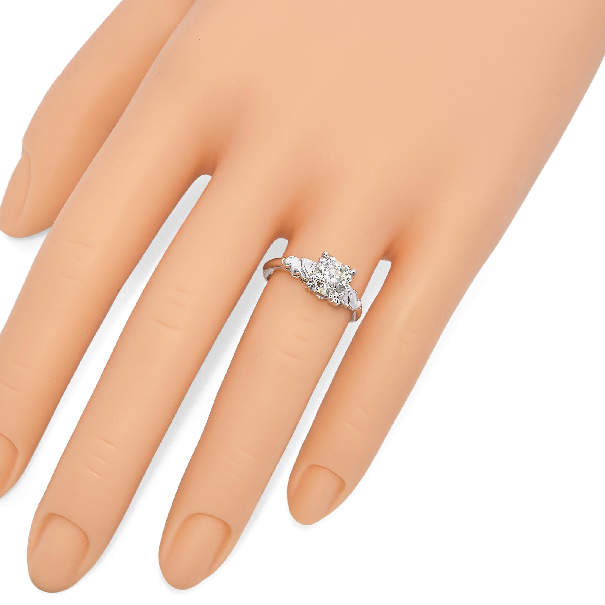 Vintage White Gold 1.28ct Old European Cut Diamond Solitaire Engagement Ring