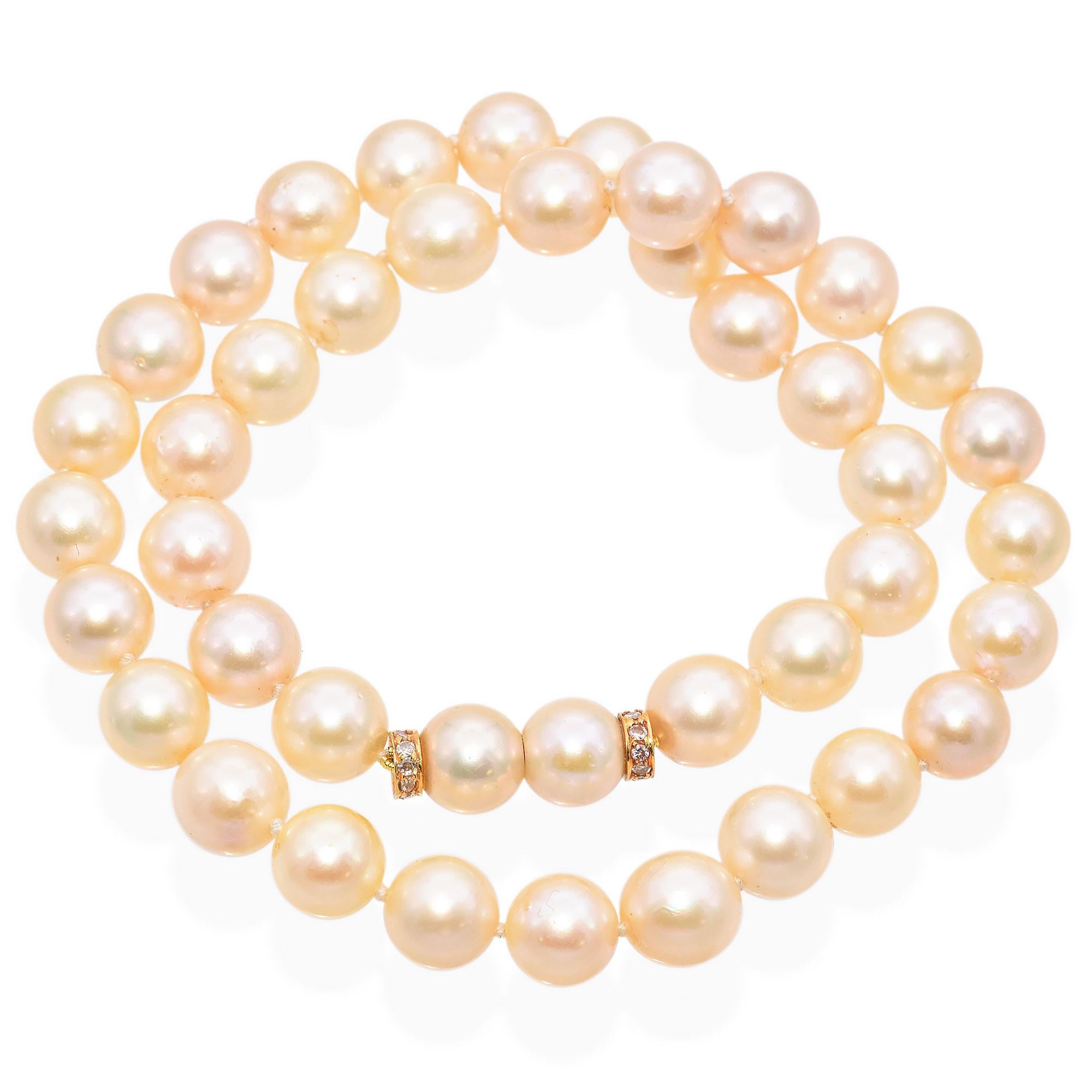 Vintage 18K Yellow Gold Pearl and Diamond Rondelle Bead Necklace