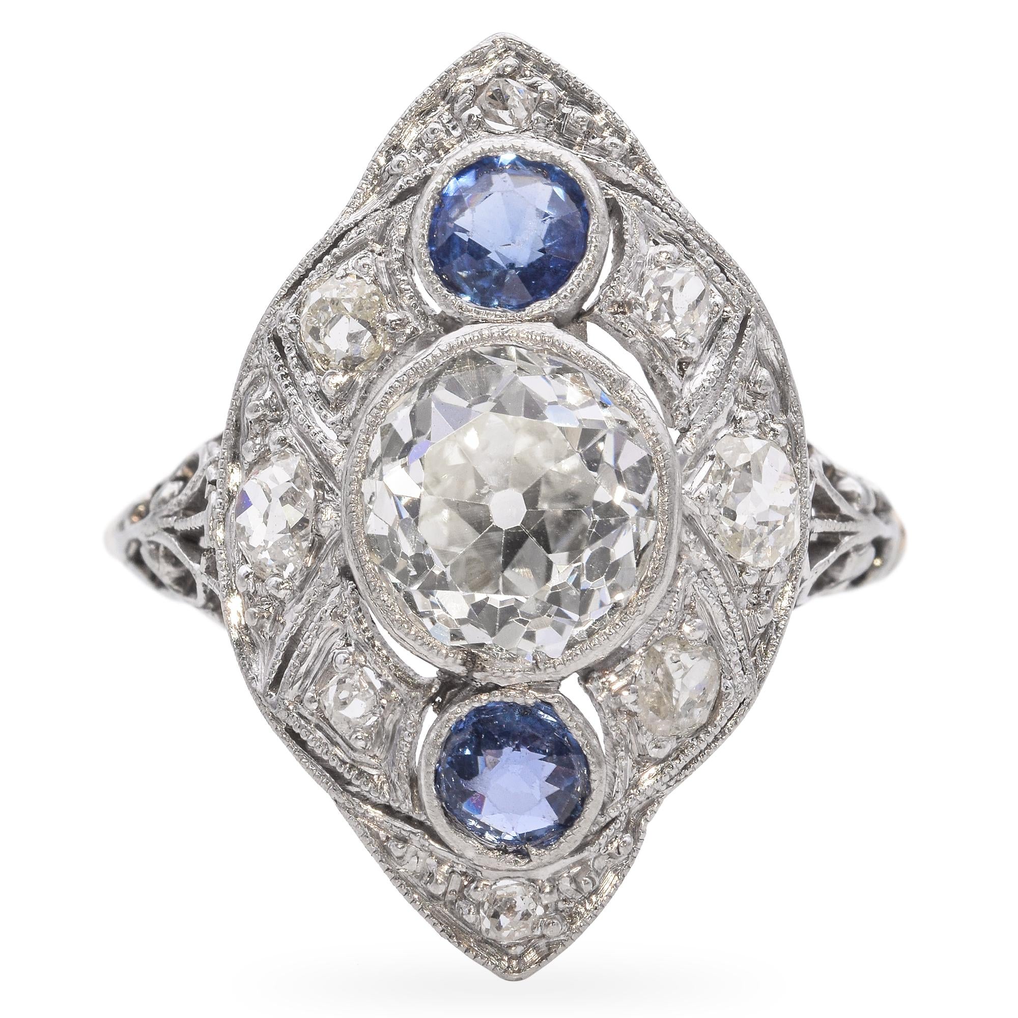 Antique Platinum 2.0tcw Diamond and Sapphire Dinner Ring – Blue Ribbon ...