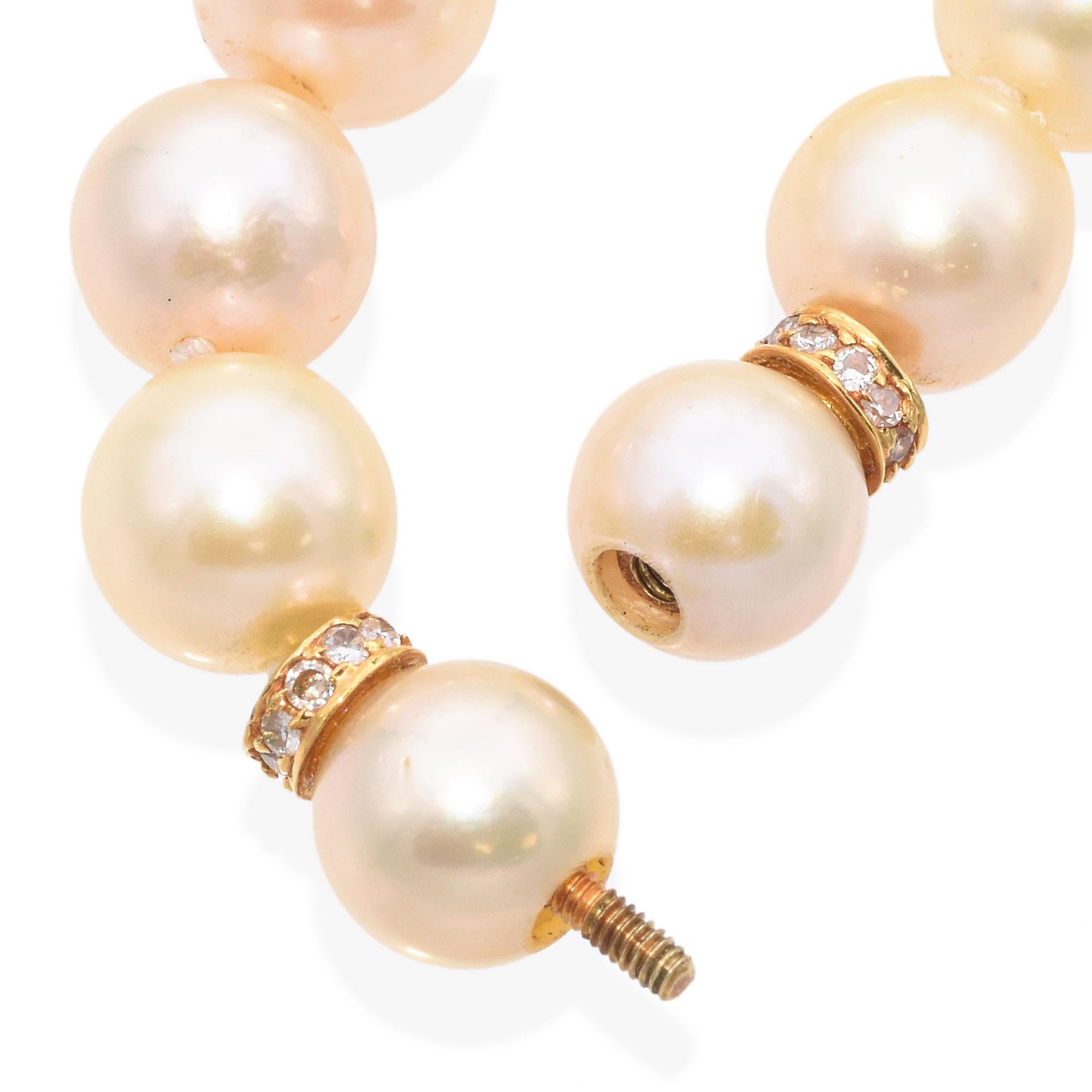 Vintage 18K Yellow Gold Pearl and Diamond Rondelle Bead Necklace