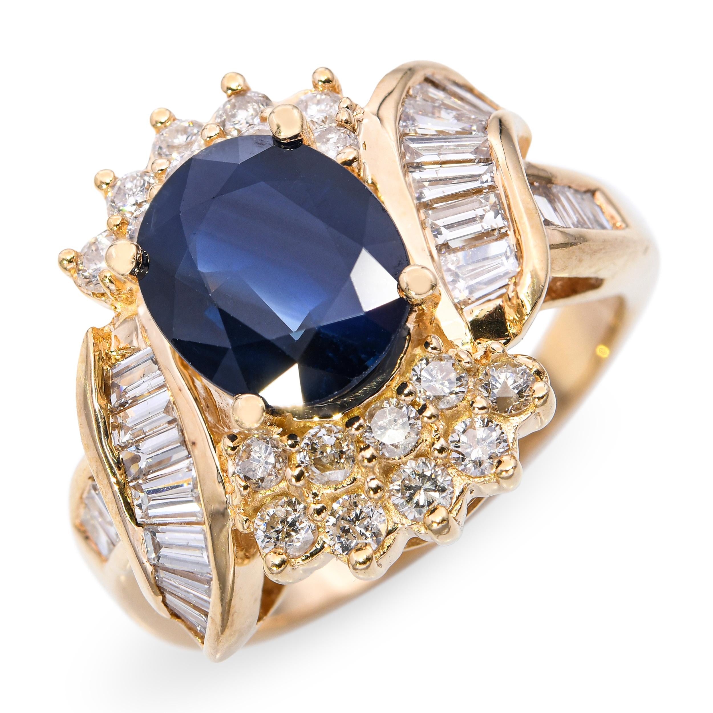 Vintage 14k Yellow Gold 3.00ct Sapphire and 2.54tcw Diamond Ring