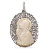 Antique 18k White Gold Mother of Pearl Cameo Diamond Pendant