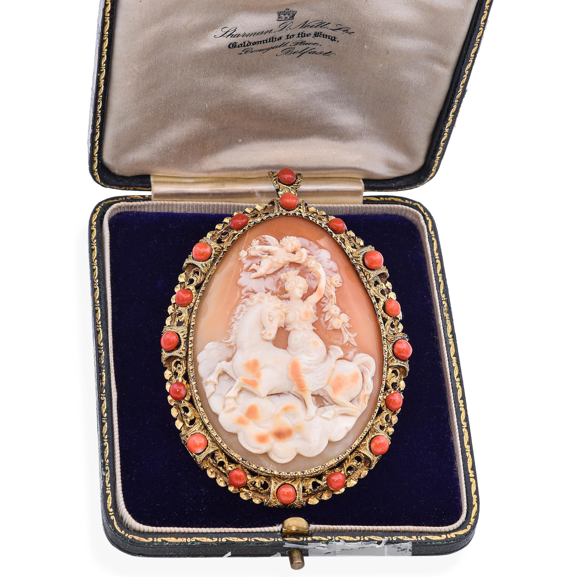 Antique Vermeil Cameo "Aurora on Horseback" Brooch