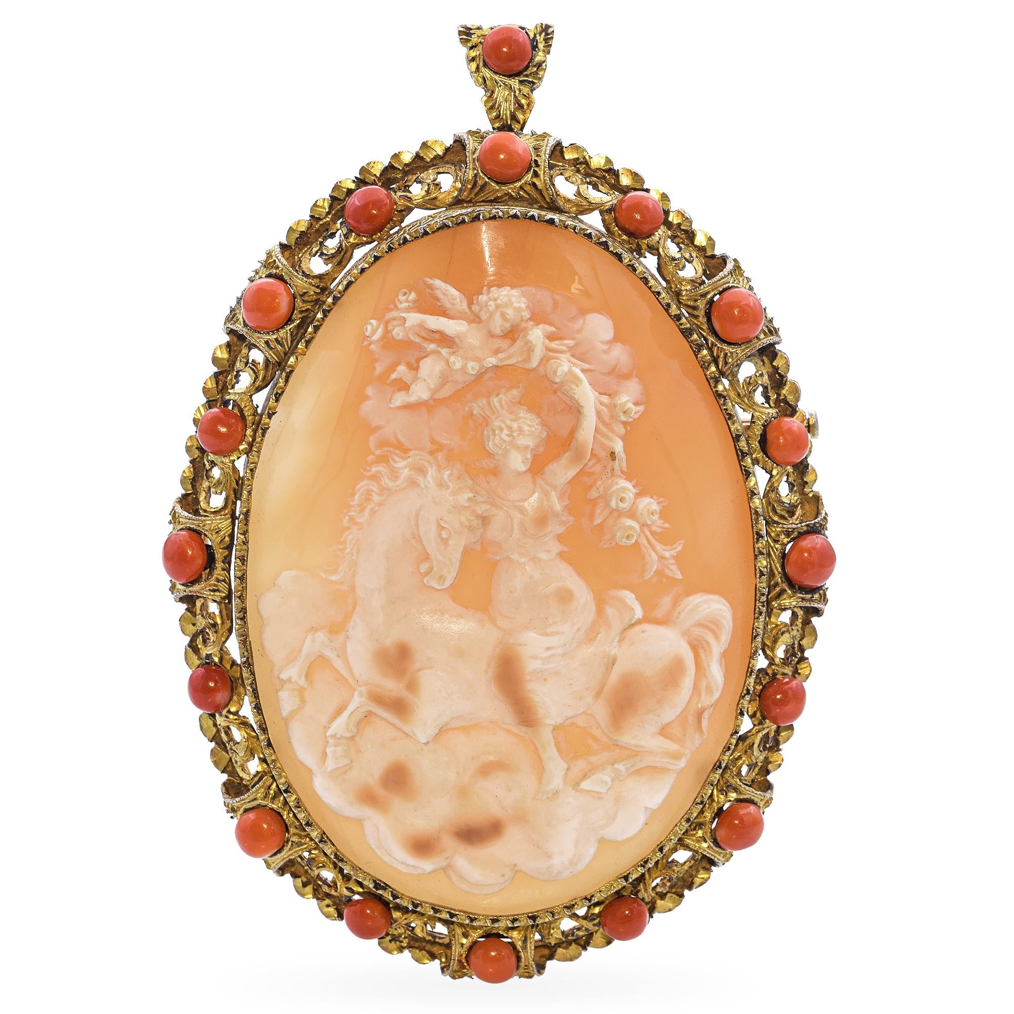 Antique Vermeil Cameo "Aurora on Horseback" Brooch
