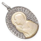 Antique 18k White Gold Mother of Pearl Cameo Diamond Pendant