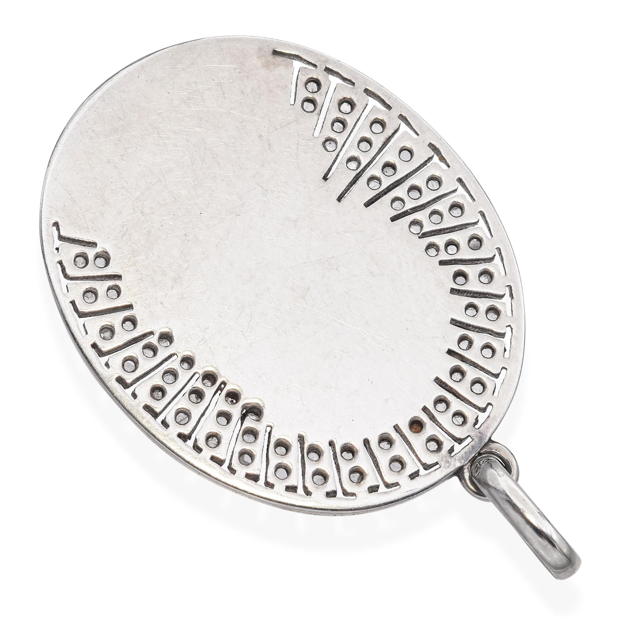 Antique 18k White Gold Mother of Pearl Cameo Diamond Pendant