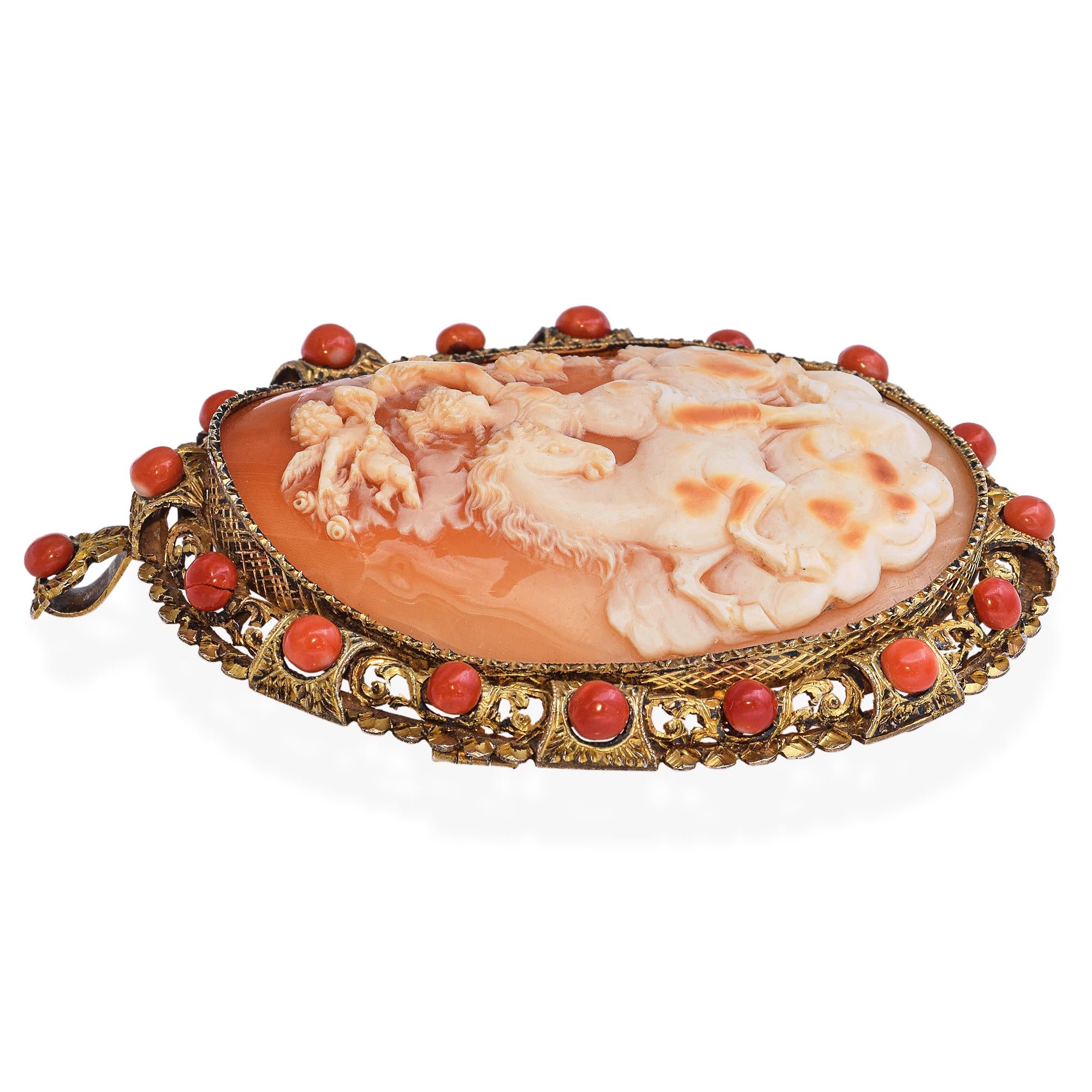 Antique Vermeil Cameo "Aurora on Horseback" Brooch