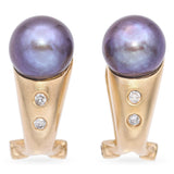 14k Sandblasted Yellow Gold Tahitian Pearl and Diamond Drop Earrings