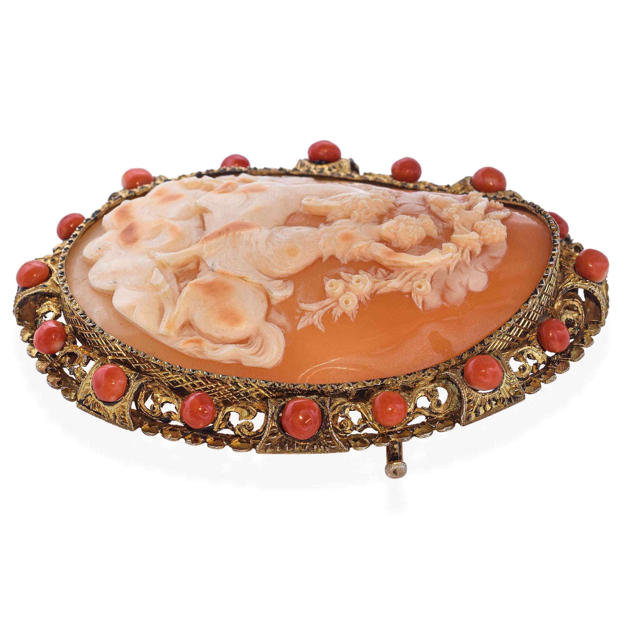 Antique Vermeil Cameo "Aurora on Horseback" Brooch