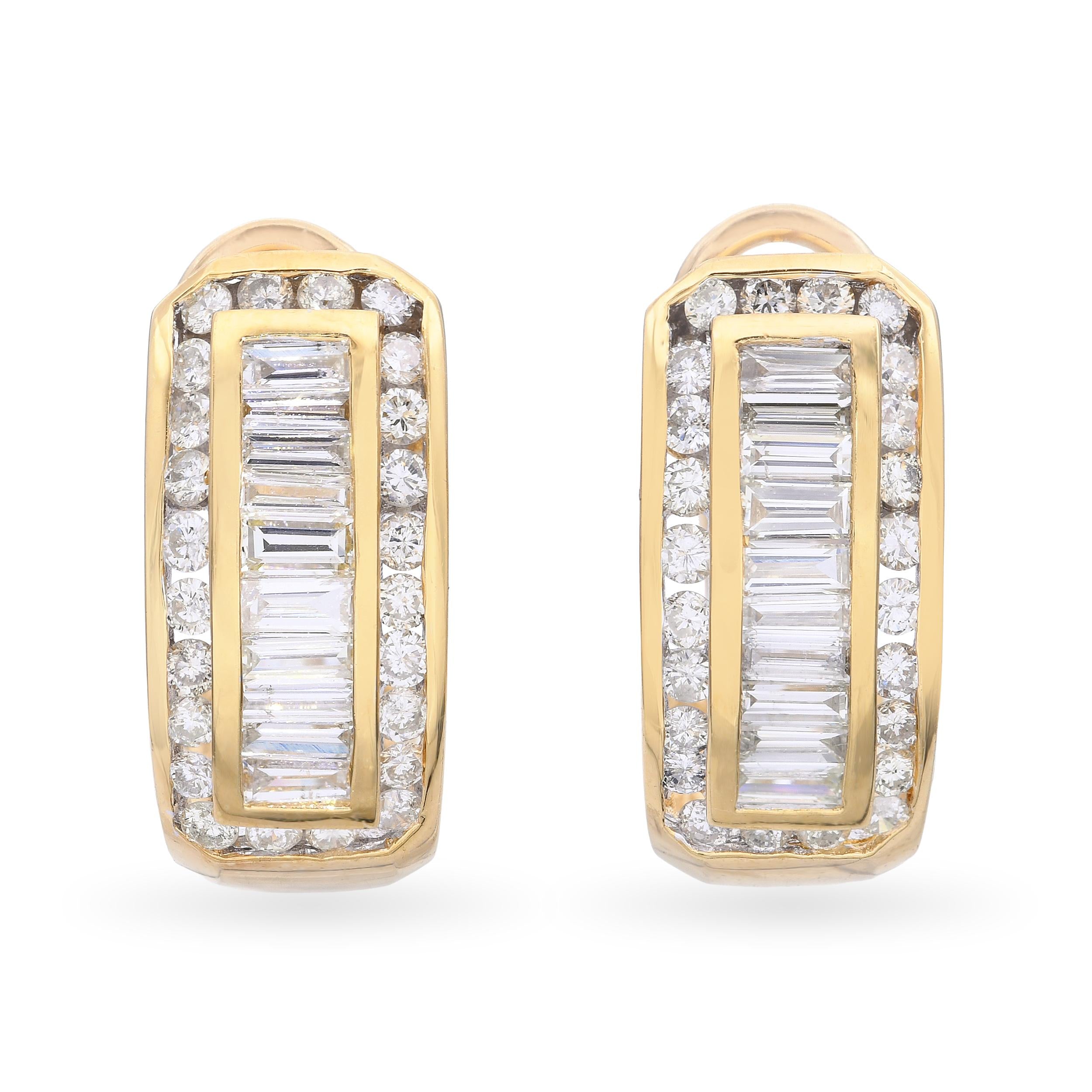 Vintage 18k Yellow Gold Channel Set Diamond Earrings