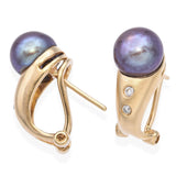 14k Sandblasted Yellow Gold Tahitian Pearl and Diamond Drop Earrings