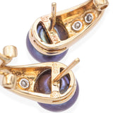14k Sandblasted Yellow Gold Tahitian Pearl and Diamond Drop Earrings