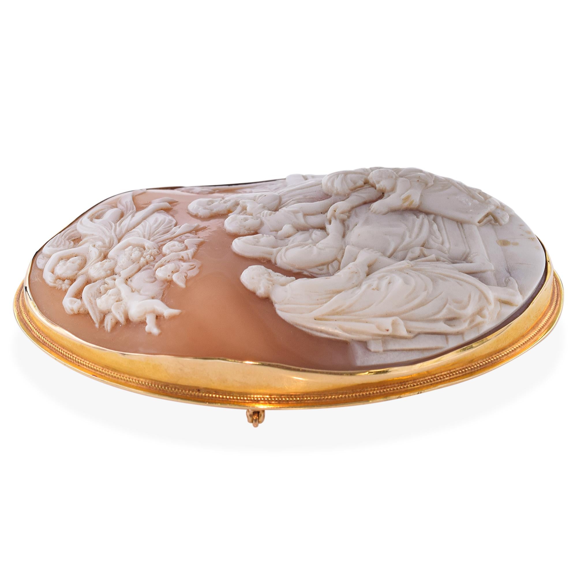 Antique Yellow Gold "Family of Jesus and John" Cameo Brooch